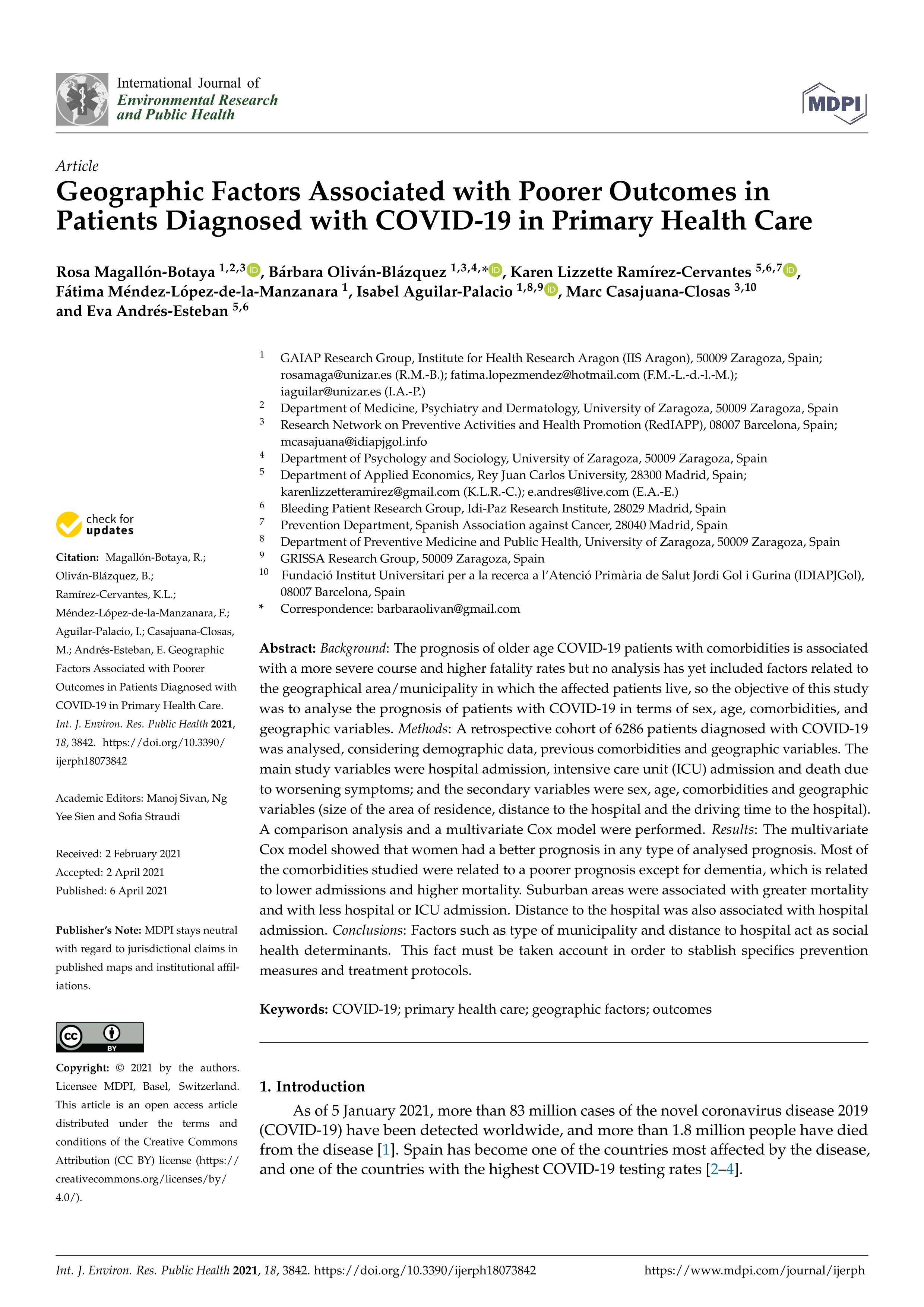 Geographic factors associated with poorer outcomes in patients diagnosed with covid-19 in primary health care