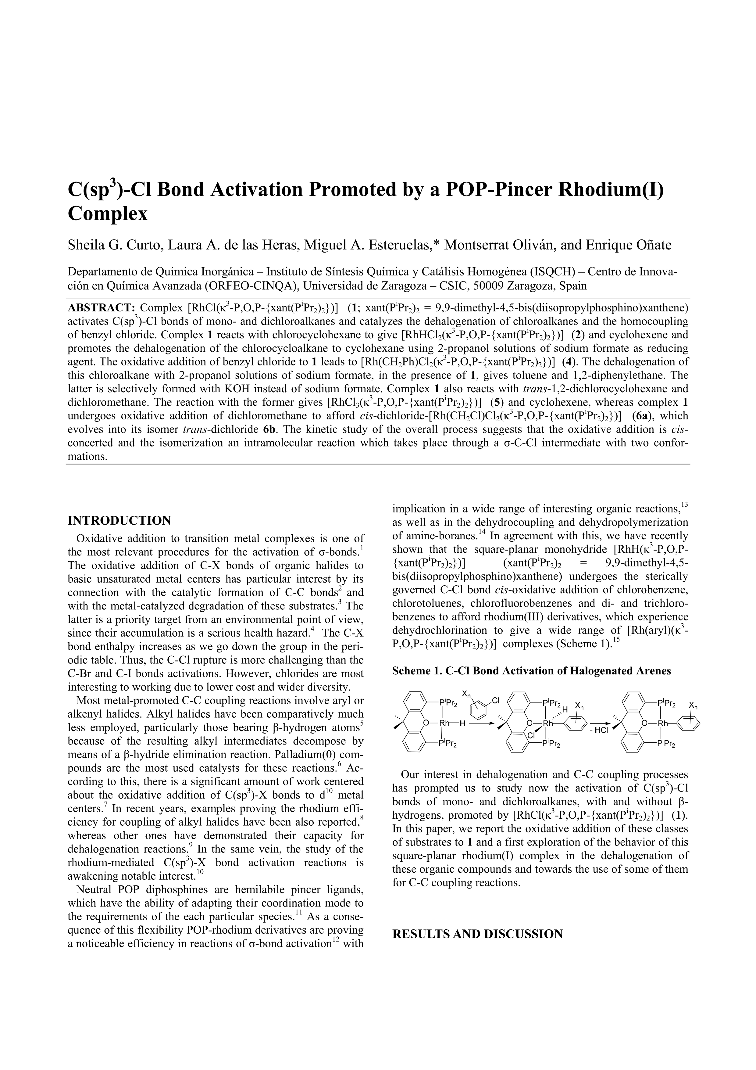 C(sp(3))-Cl Bond Activation Promoted by a POP-Pincer Rhodium(I) Complex