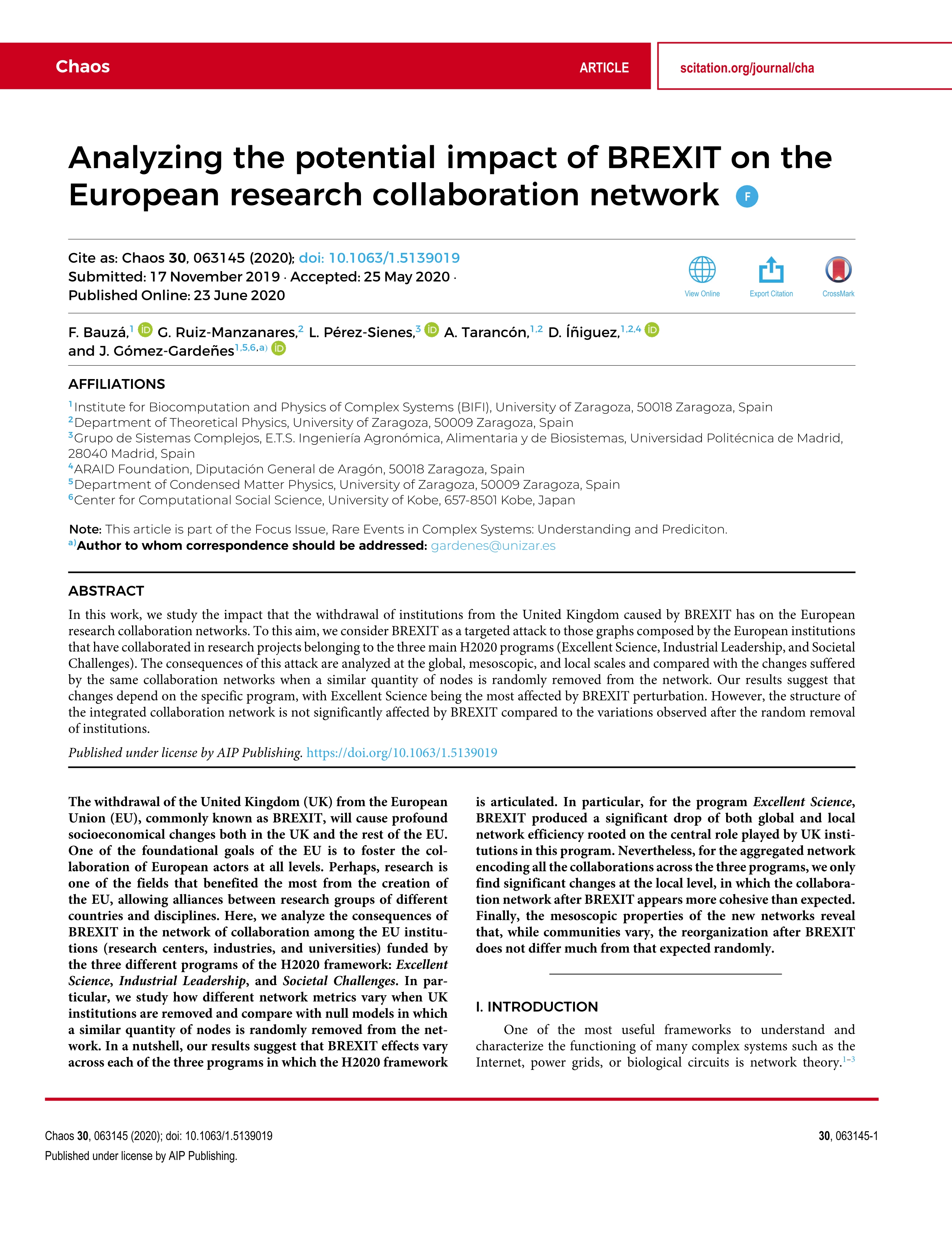 Analyzing the potential impact of BREXIT on the European research collaboration network