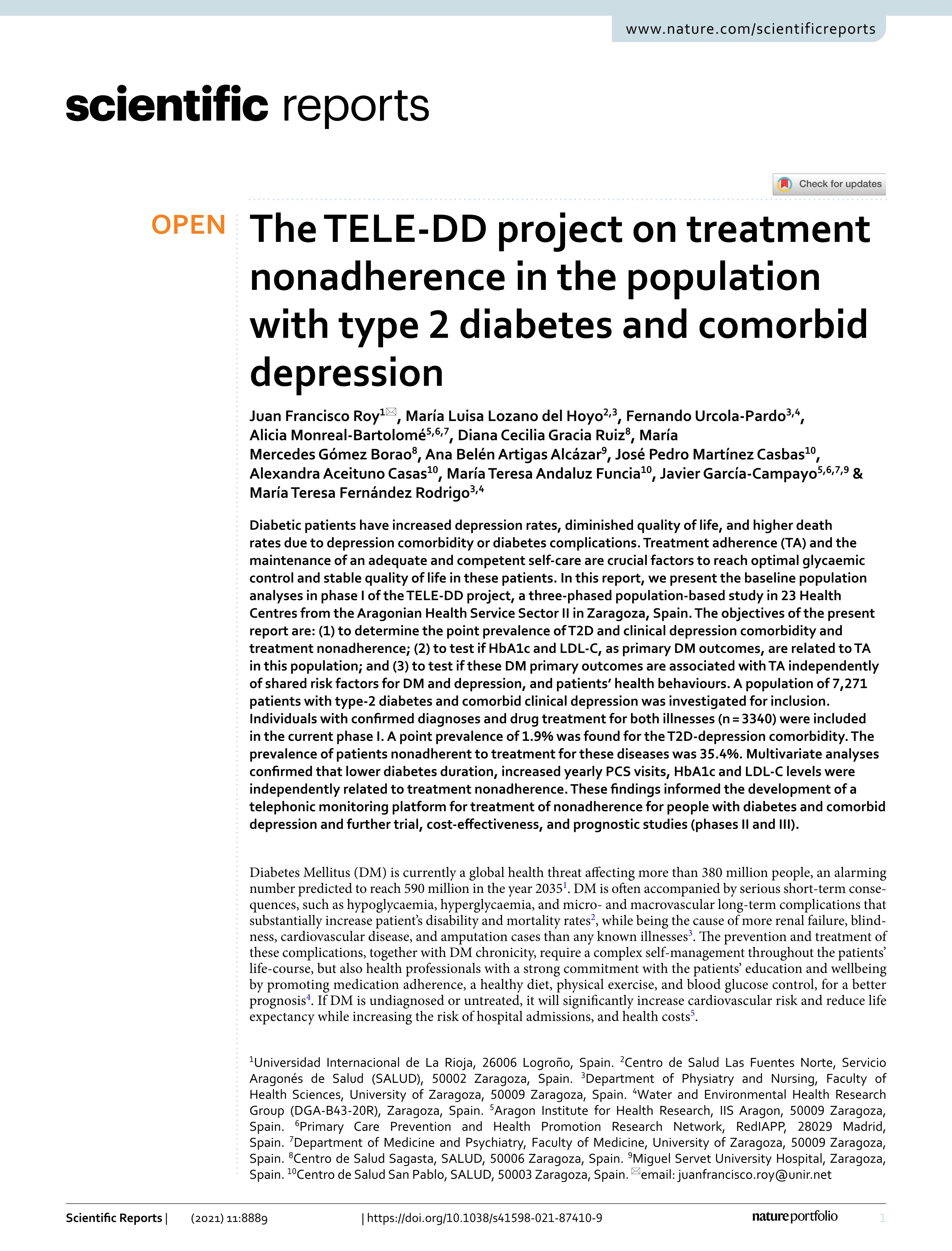 The TELE-DD project on treatment nonadherence in the population with type 2 diabetes and comorbid depression