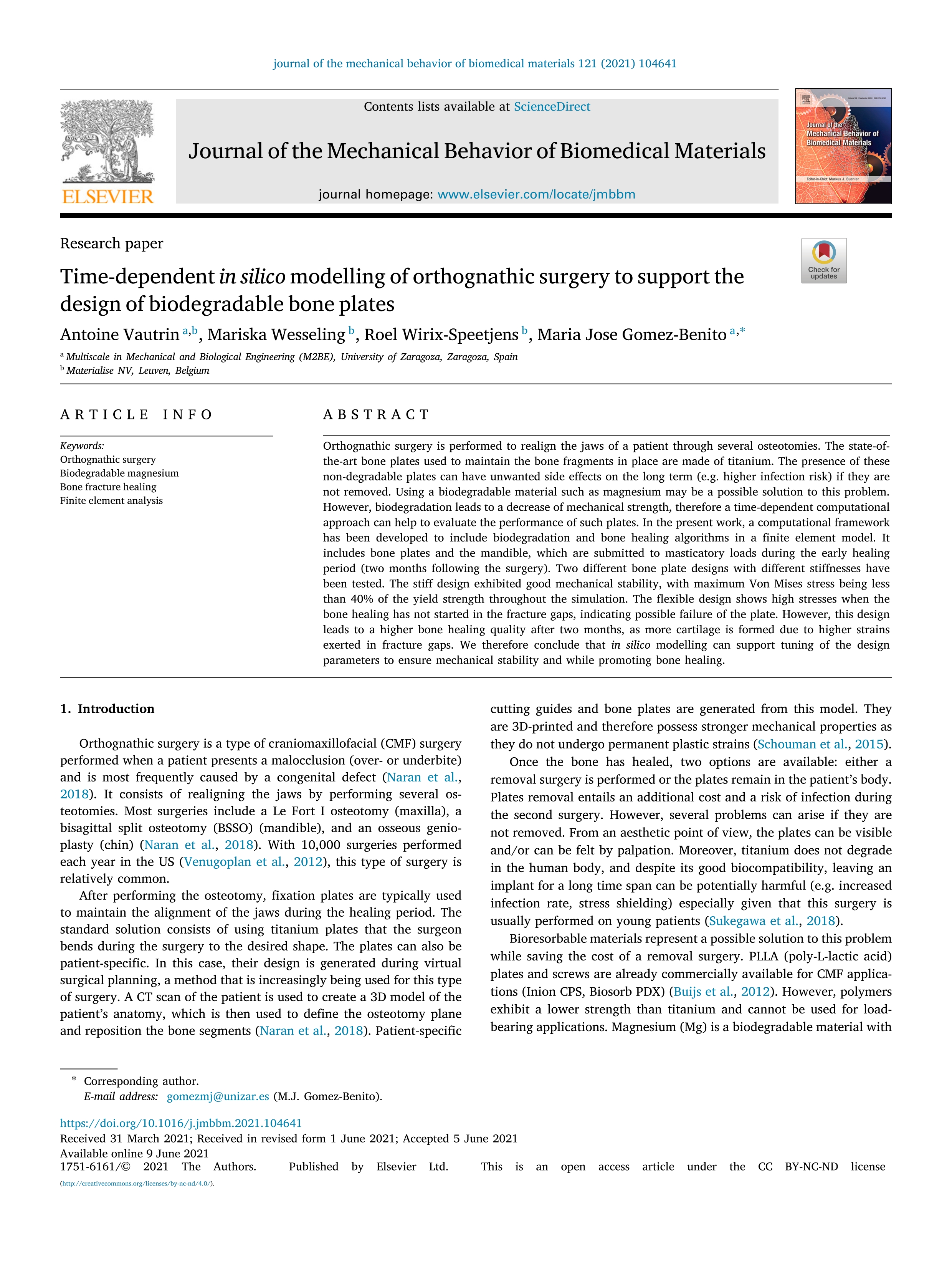 Time-dependent in silico modelling of orthognathic surgery to support the design of biodegradable bone plates