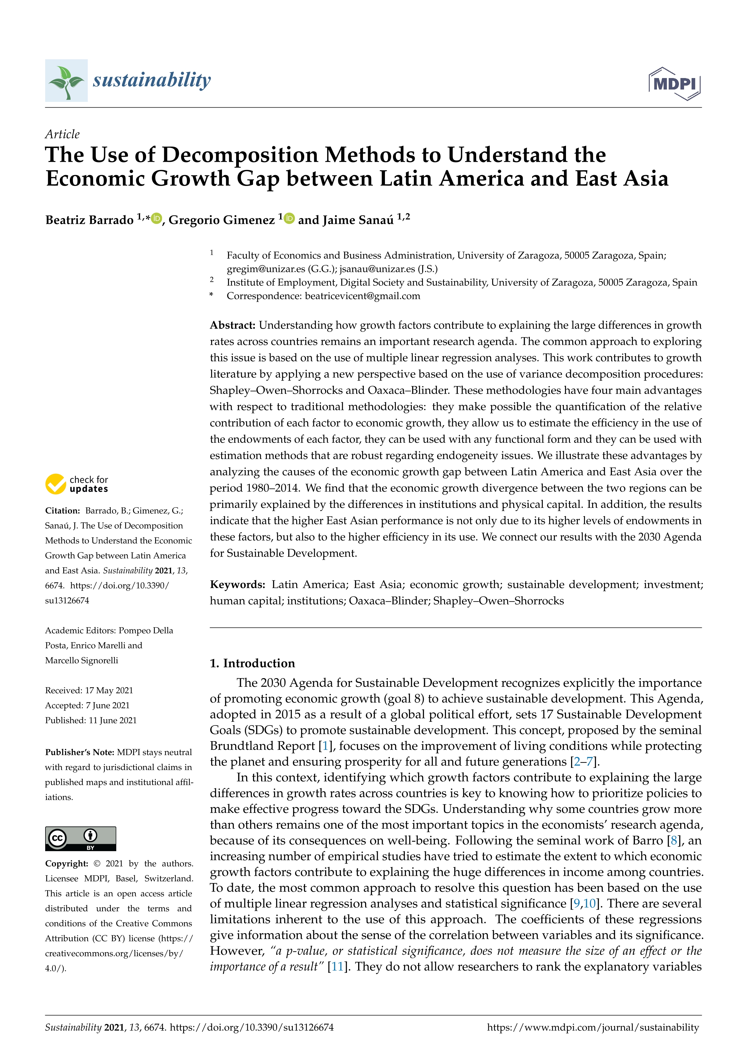 The use of decomposition methods to understand the economic growth gap between Latin America and east Asia