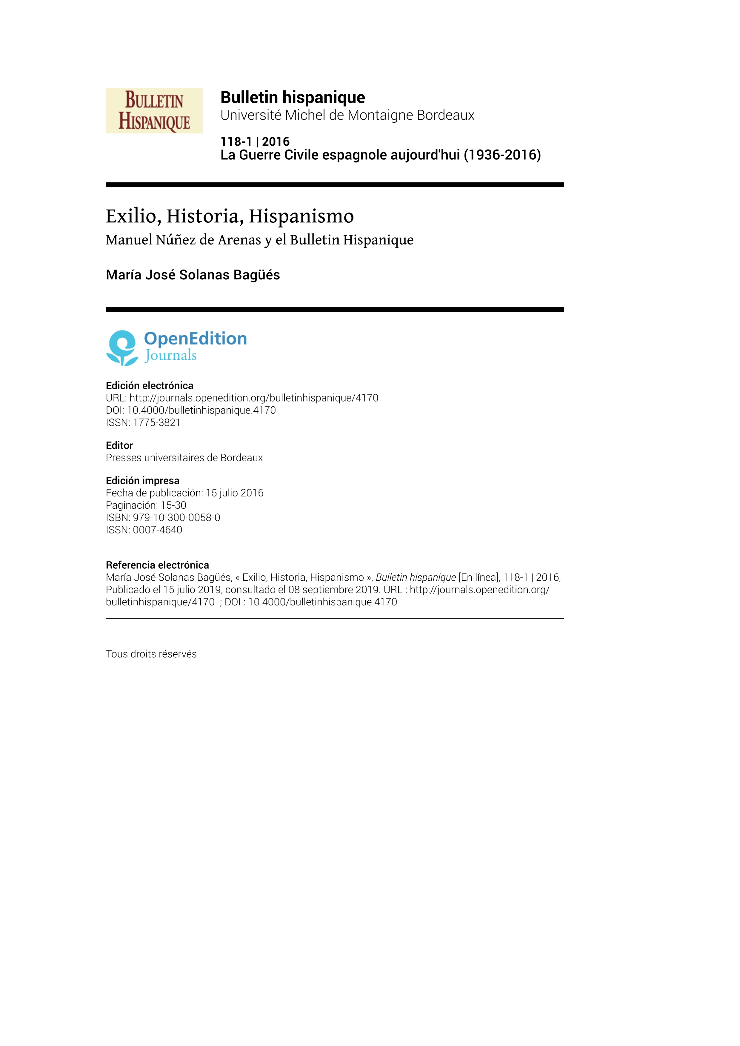 Exilio, Historia, Hispanismo: Manuel Núñez de Arenas y el 