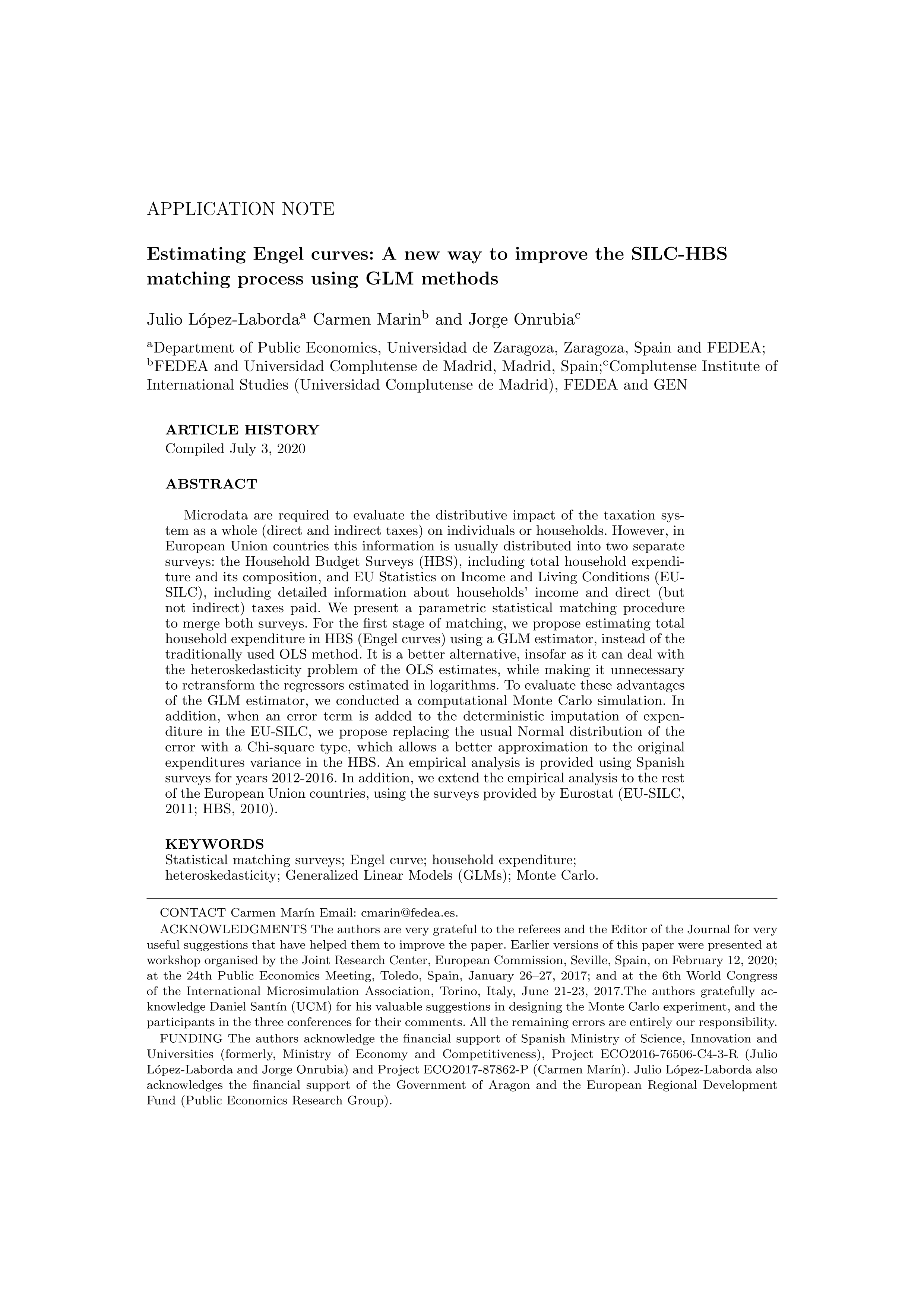 Estimating Engel curves: a new way to improve the SILC-HBS matching process using GLM methods