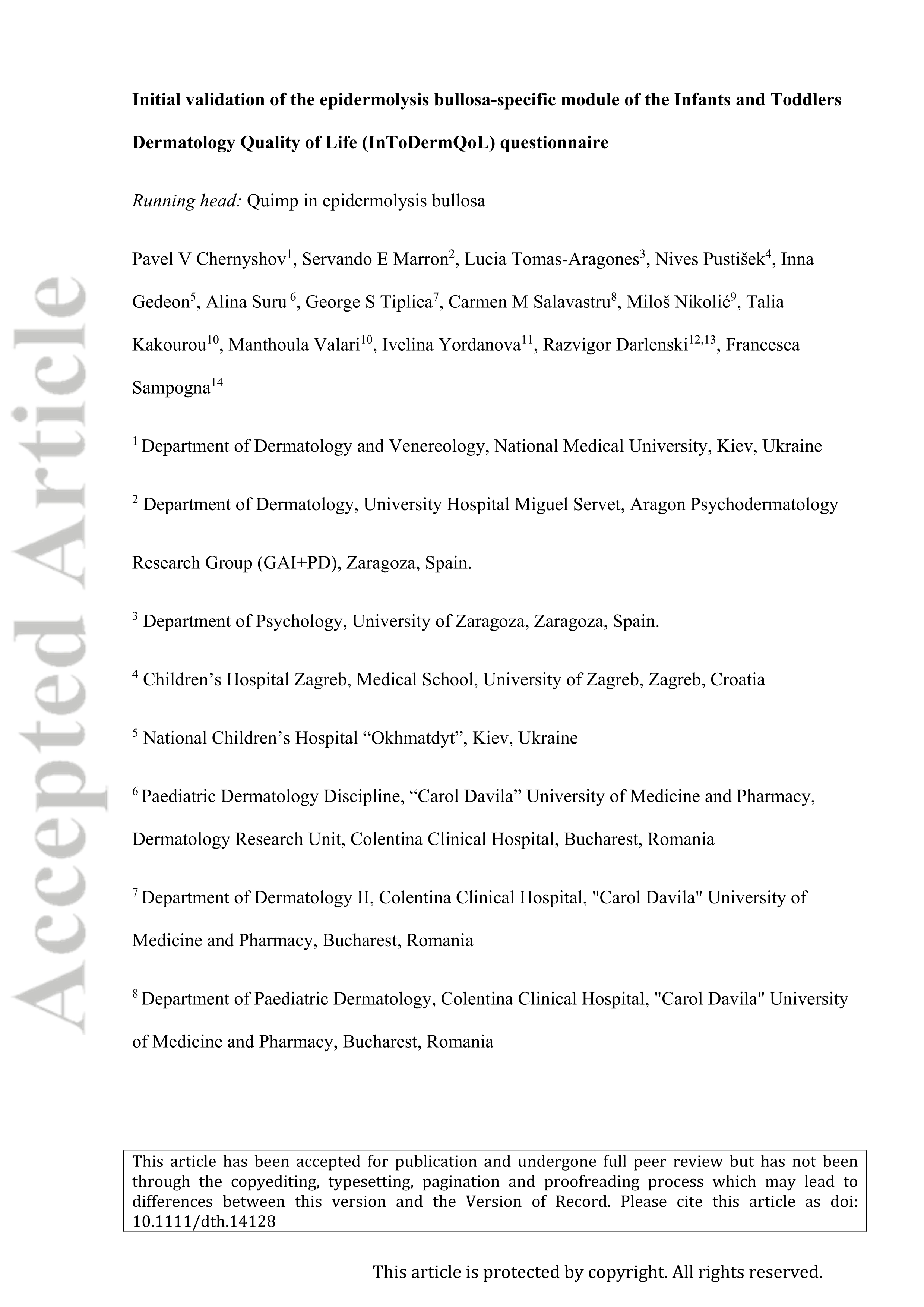 Initial validation of the epidermolysis bullosa-specific module of the Infants and Toddlers Dermatology Quality of Life questionnaire