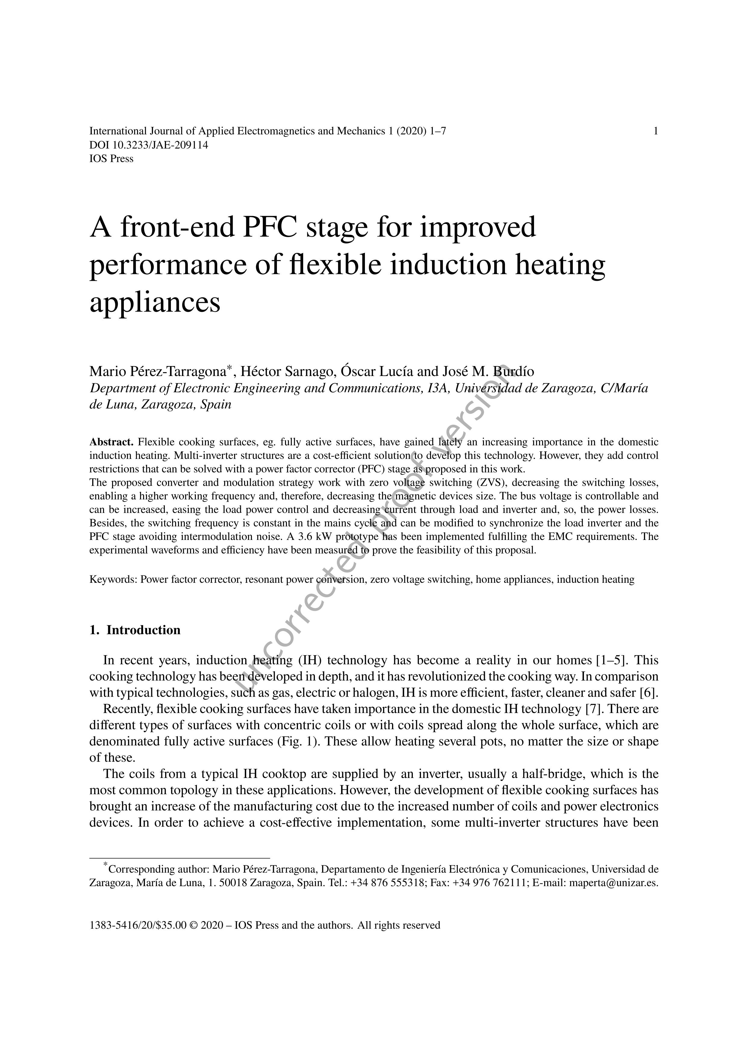 A front-end PFC stage for improved performance of flexible induction heating appliances