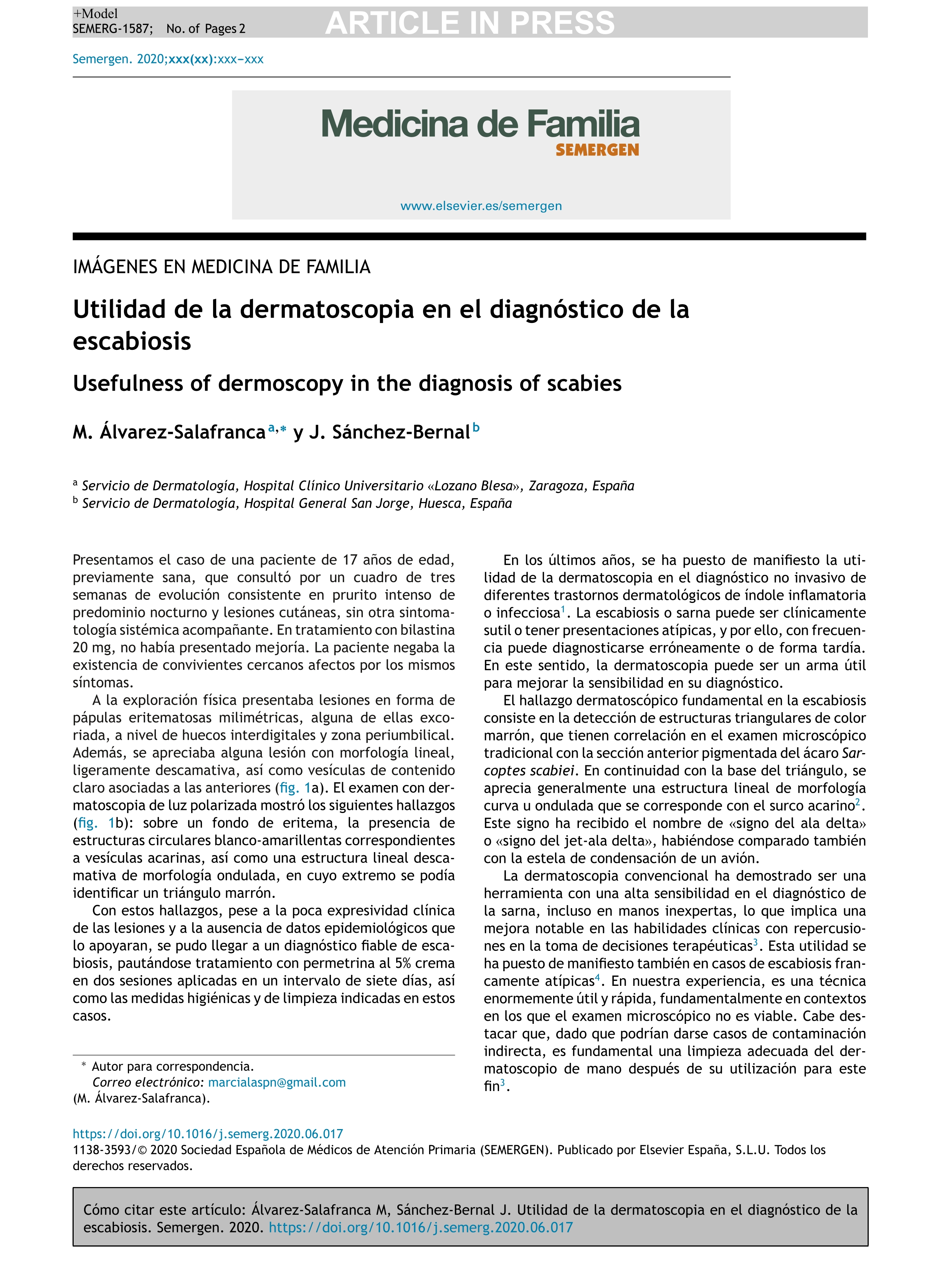 Utilidad de la dermatoscopia en el diagnóstico de la escabiosis