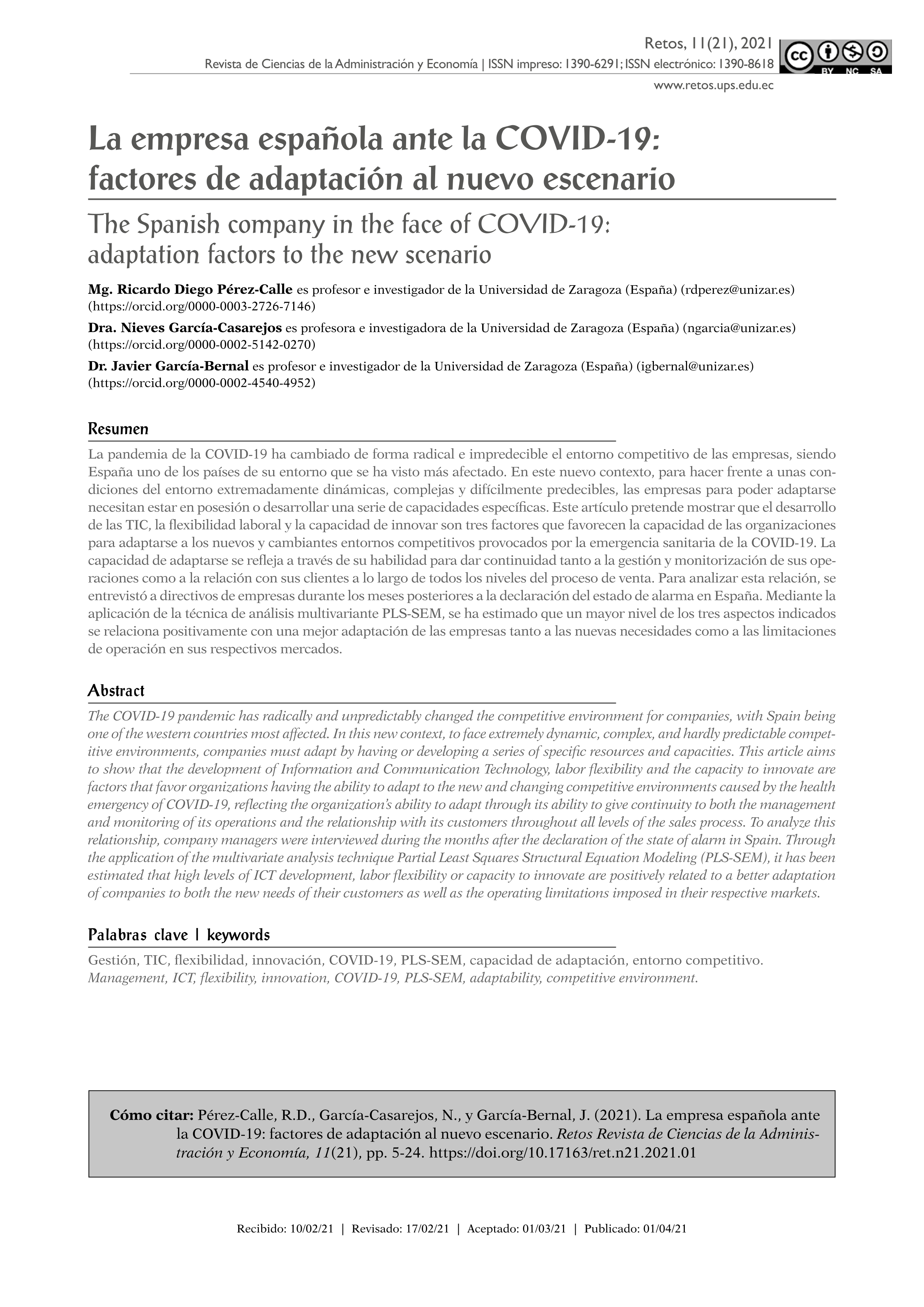 La empresa española ante la COVID-19: factores de adaptación al nuevo escenario