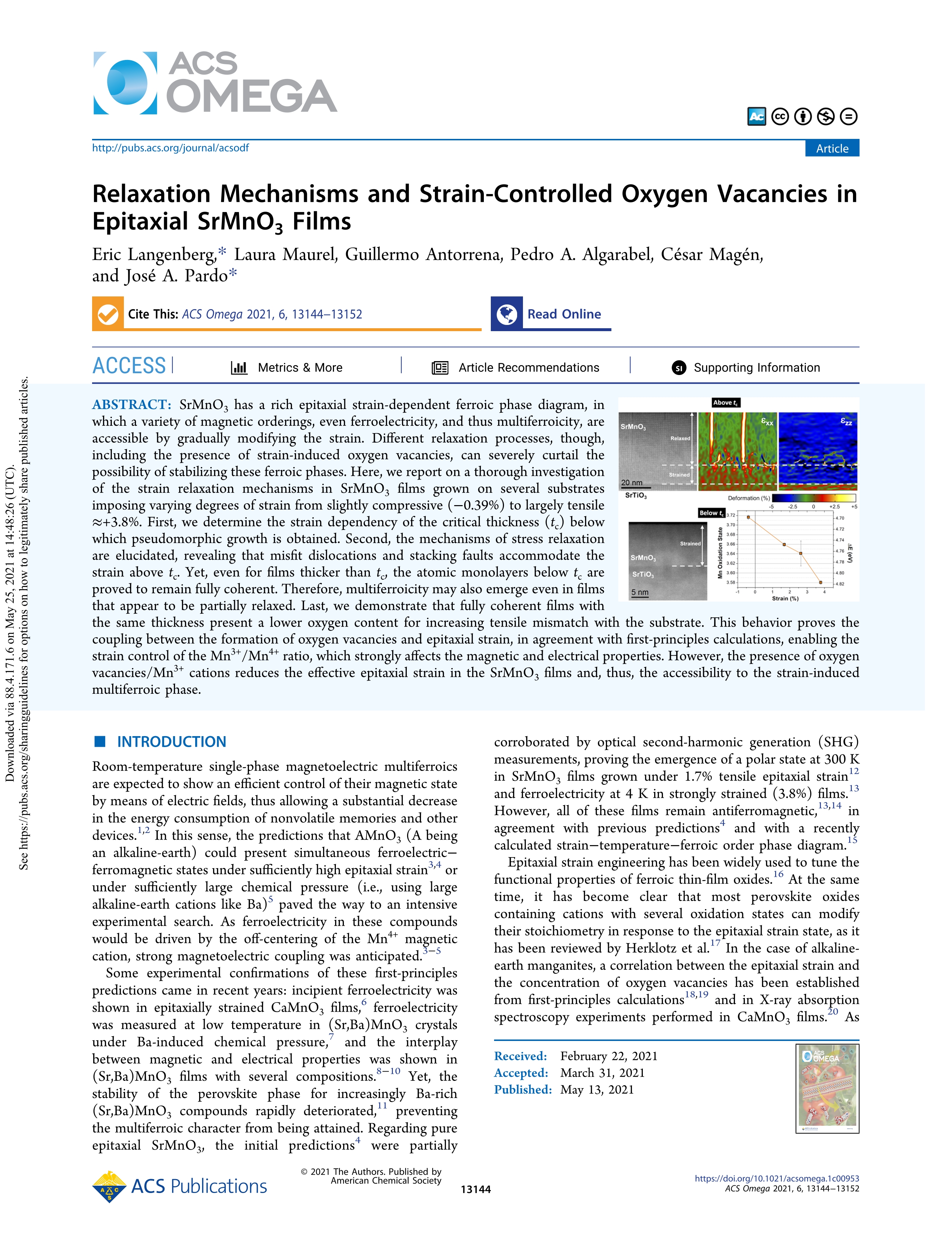 Relaxation Mechanisms and Strain-Controlled Oxygen Vacancies in Epitaxial SrMnO3 Films