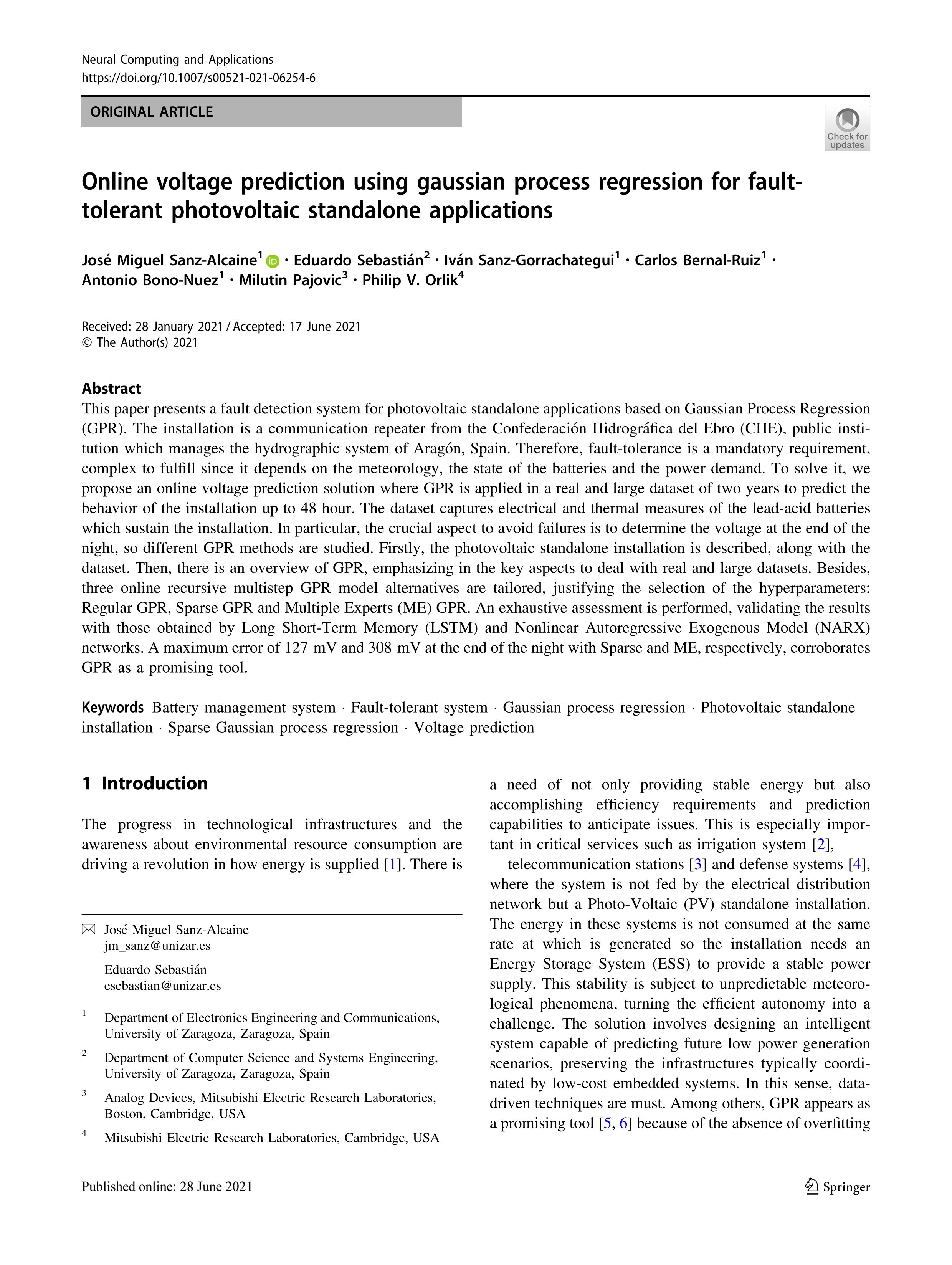 Online voltage prediction using gaussian process regression for fault-tolerant photovoltaic standalone applications