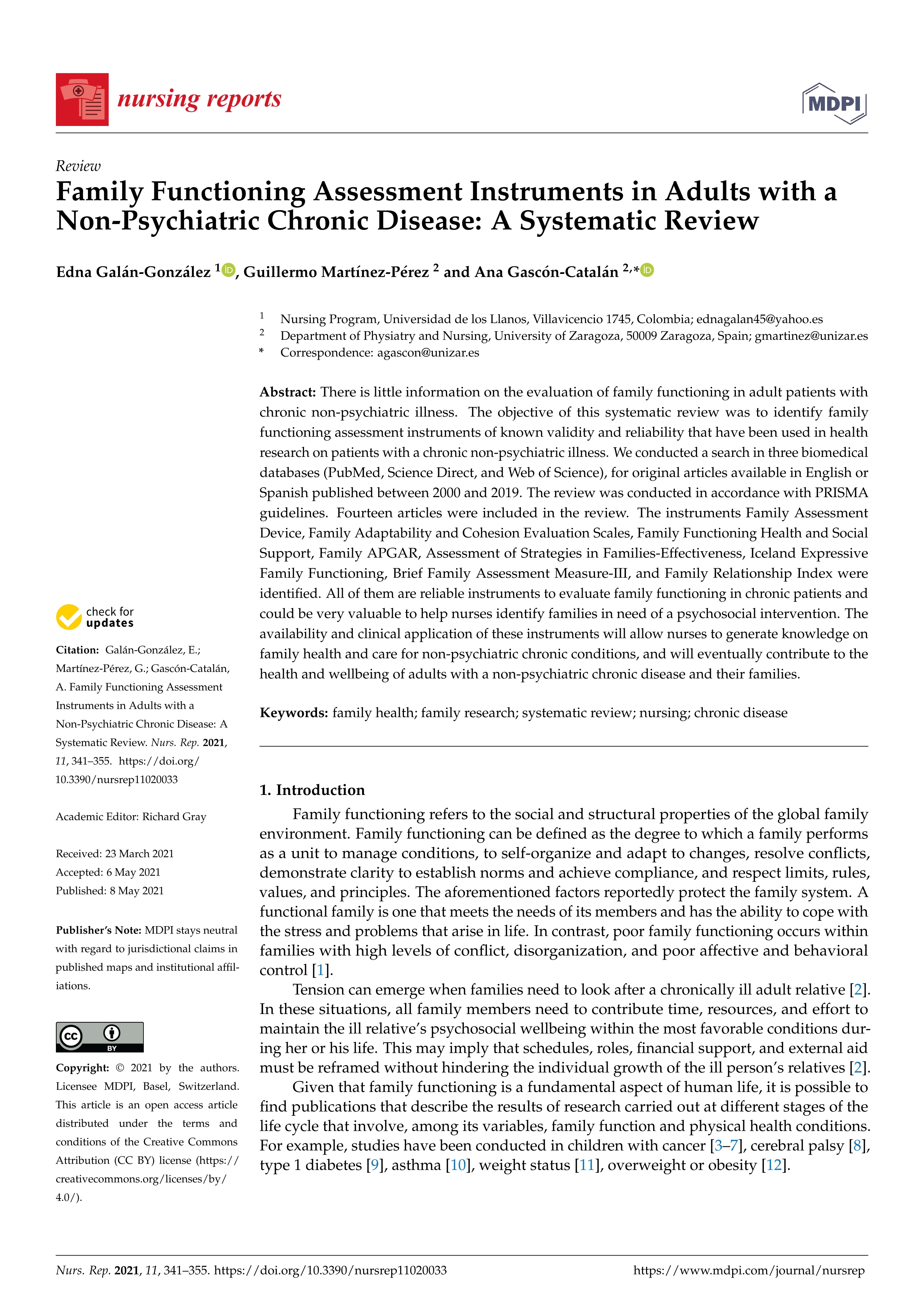 Family Functioning Assessment Instruments in Adults with a Non-Psychiatric Chronic Disease: A Systematic Review