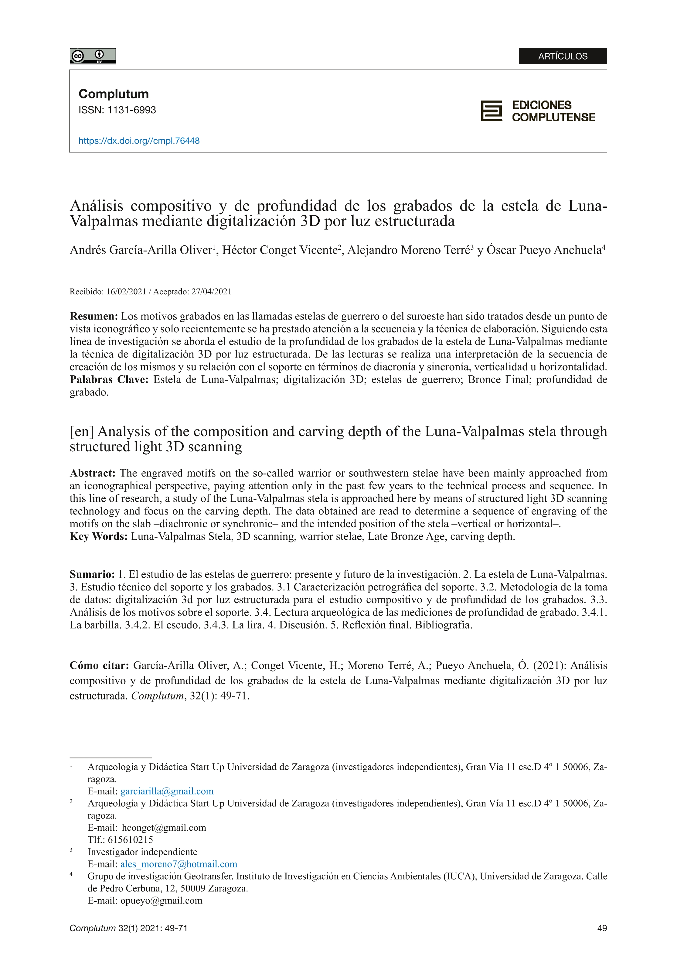 Analysis of the composition and carving depth of the Luna-Valpalmas stela through structured light 3D scanning [Análisis compositivo y de profundidad de los grabados de la estela de Luna-Valpalmas mediante digitalización 3D por luz estructurada]