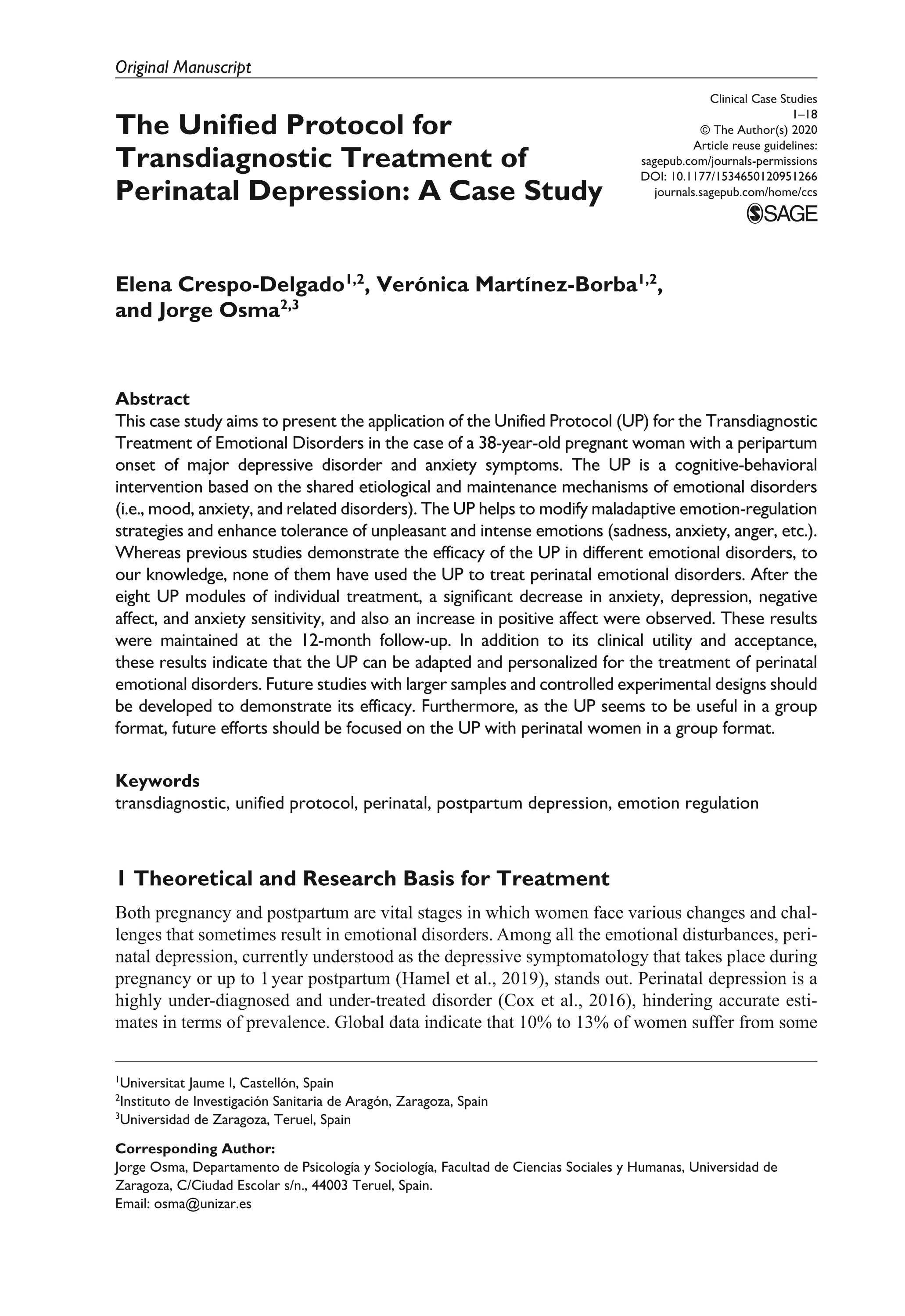 The Unified Protocol for Transdiagnostic Treatment of Perinatal Depression: A Case Study