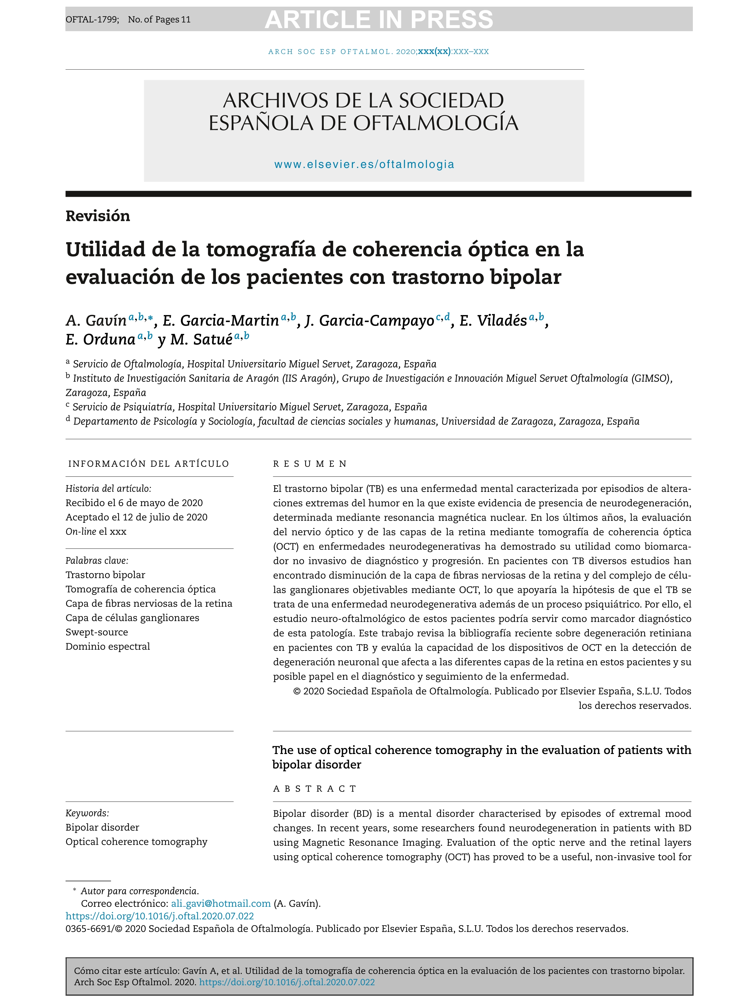 Utilidad de la tomografía de coherencia óptica en la evaluación de los pacientes con trastorno bipolar