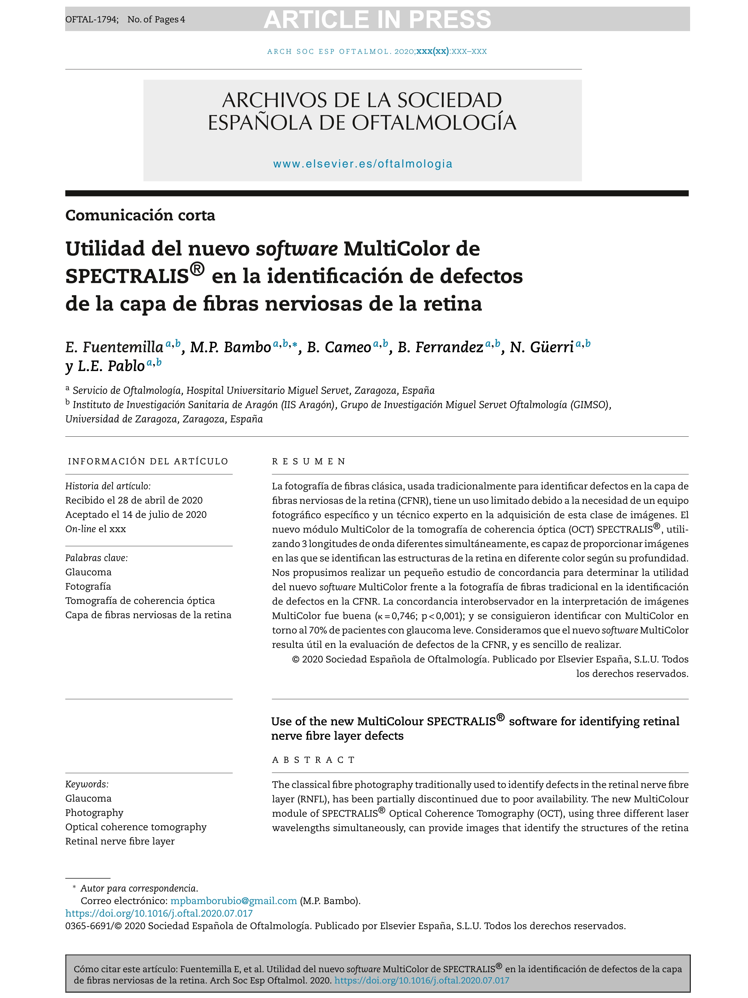 Utilidad del nuevo software MultiColor de SPECTRALIS® en la identificación de defectos de la capa de fibras nerviosas de la retina