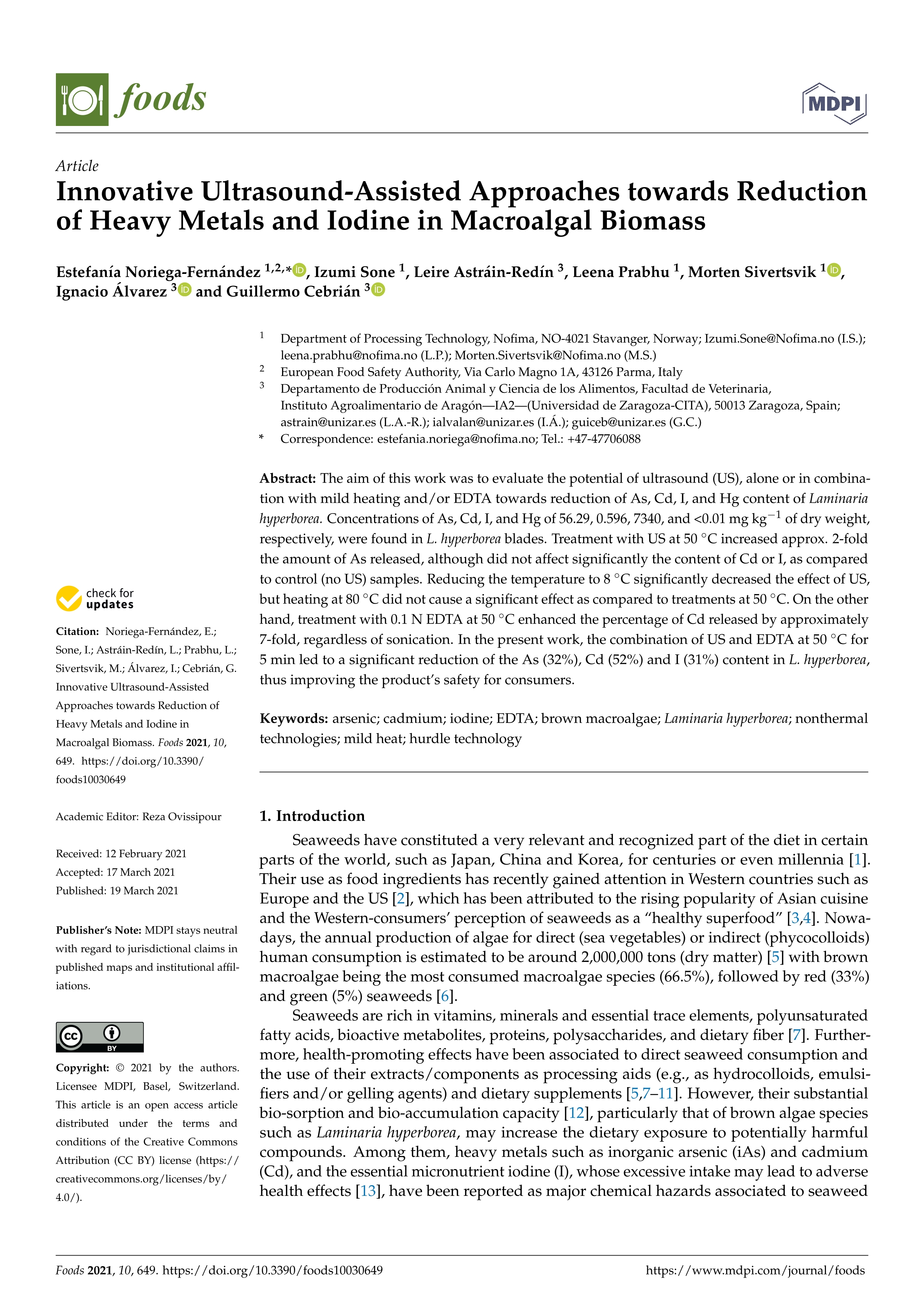 Innovative ultrasound-assisted approaches towards reduction of heavy metals and Iodine in macroalgal biomass