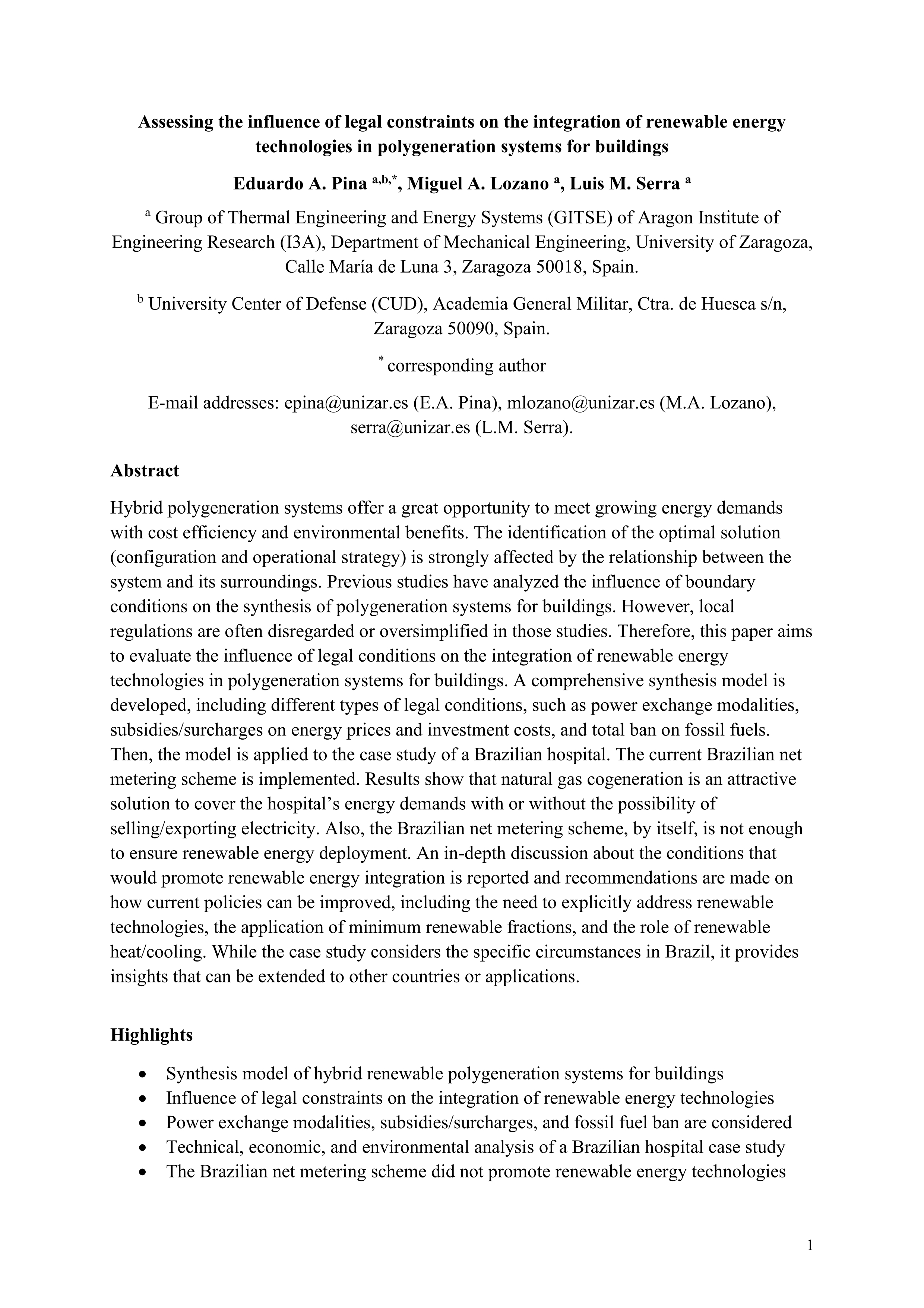 Assessing the influence of legal constraints on the integration of renewable energy technologies in polygeneration systems for buildings