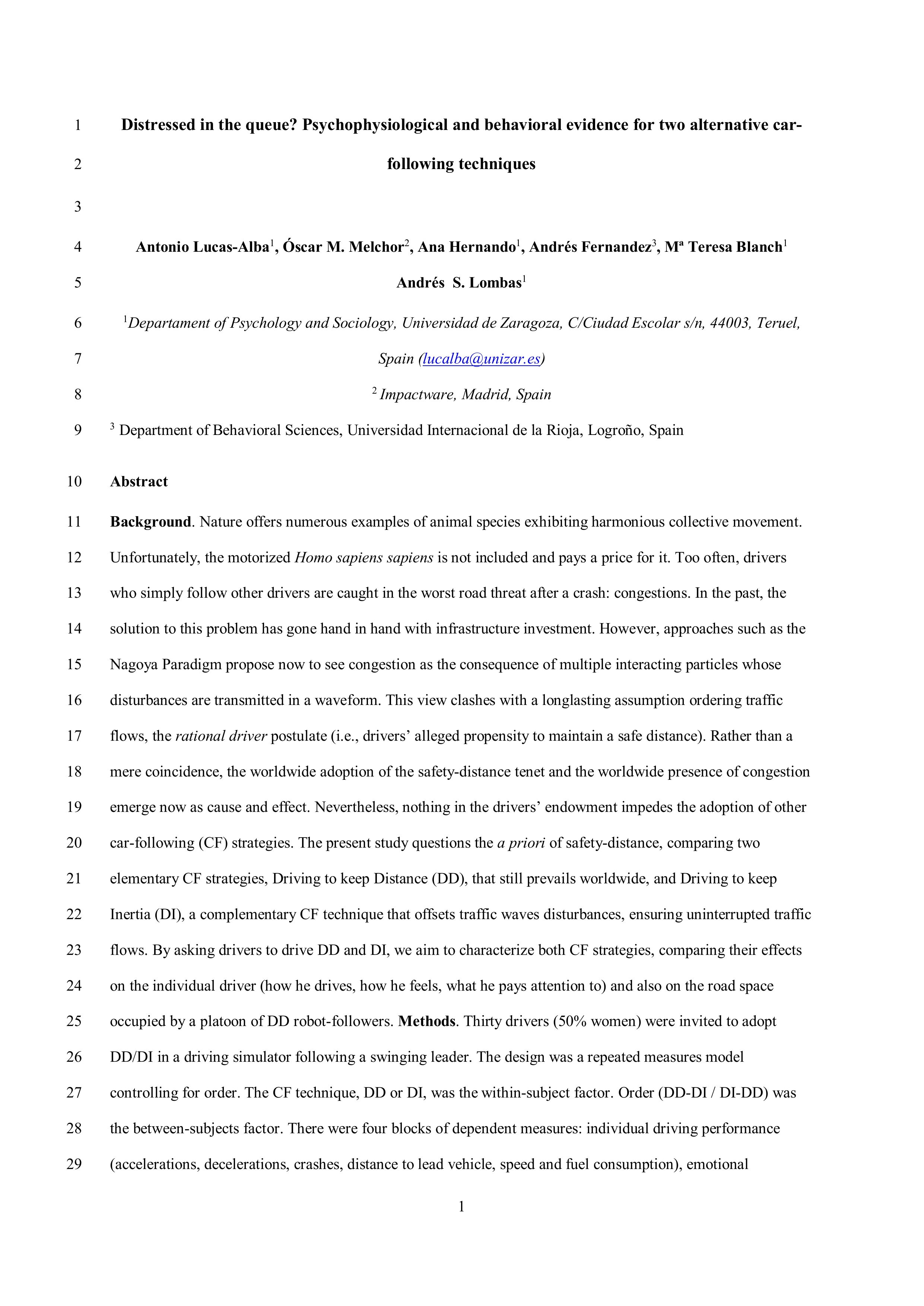 Distressed in the queue? Psychophysiological and behavioral evidence for two alternative car-following techniques