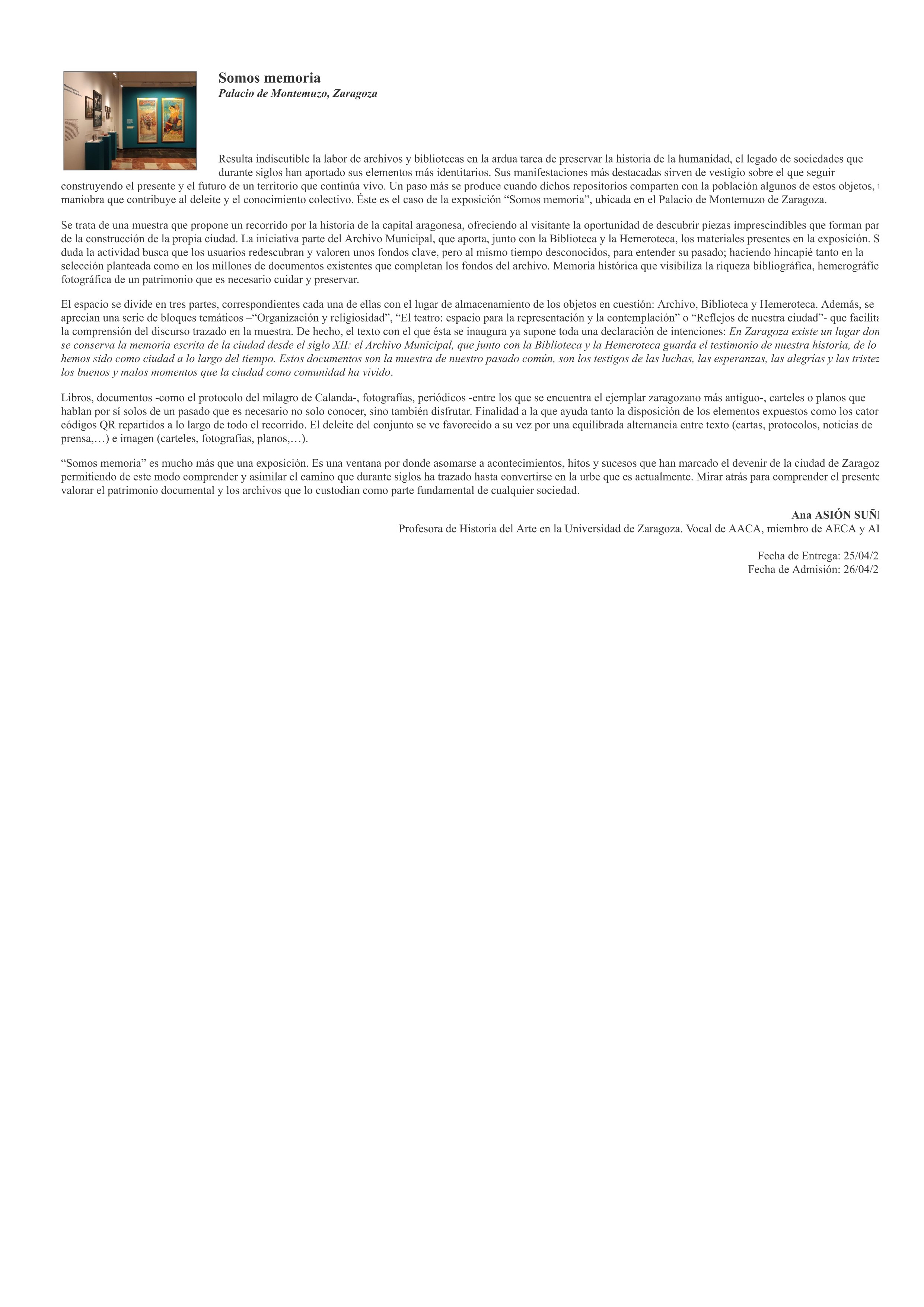 Somos memoria. Palacio de Montemuzo, Zaragoza