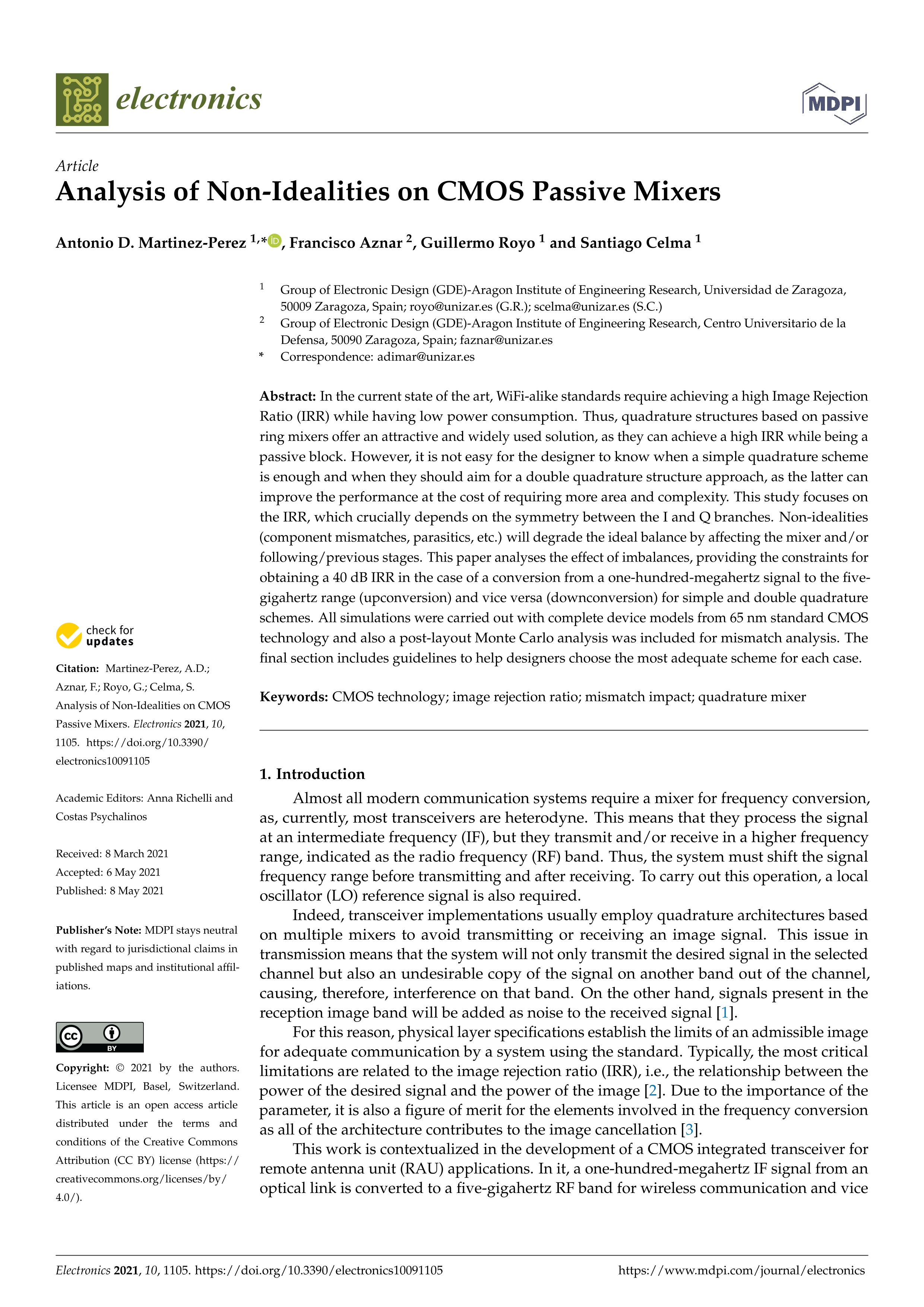 Analysis of Non-Idealities on CMOS Passive Mixers