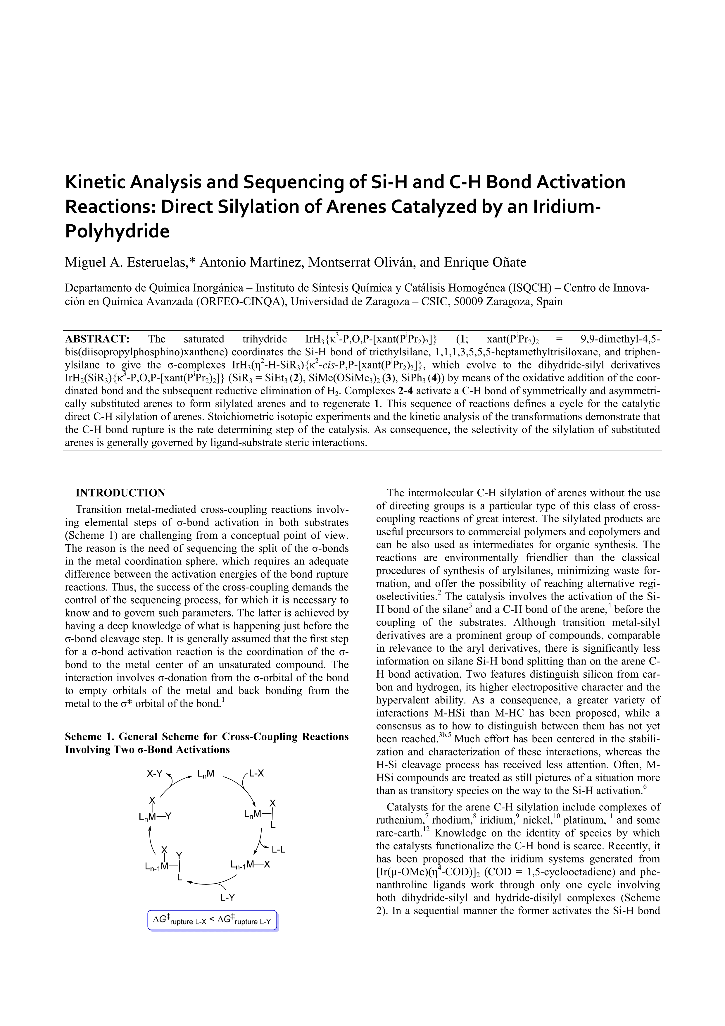 Kinetic Analysis and Sequencing of Si-H and C-H Bond Activation Reactions: Direct Silylation of Arenes Catalyzed by an Iridium-Polyhydride