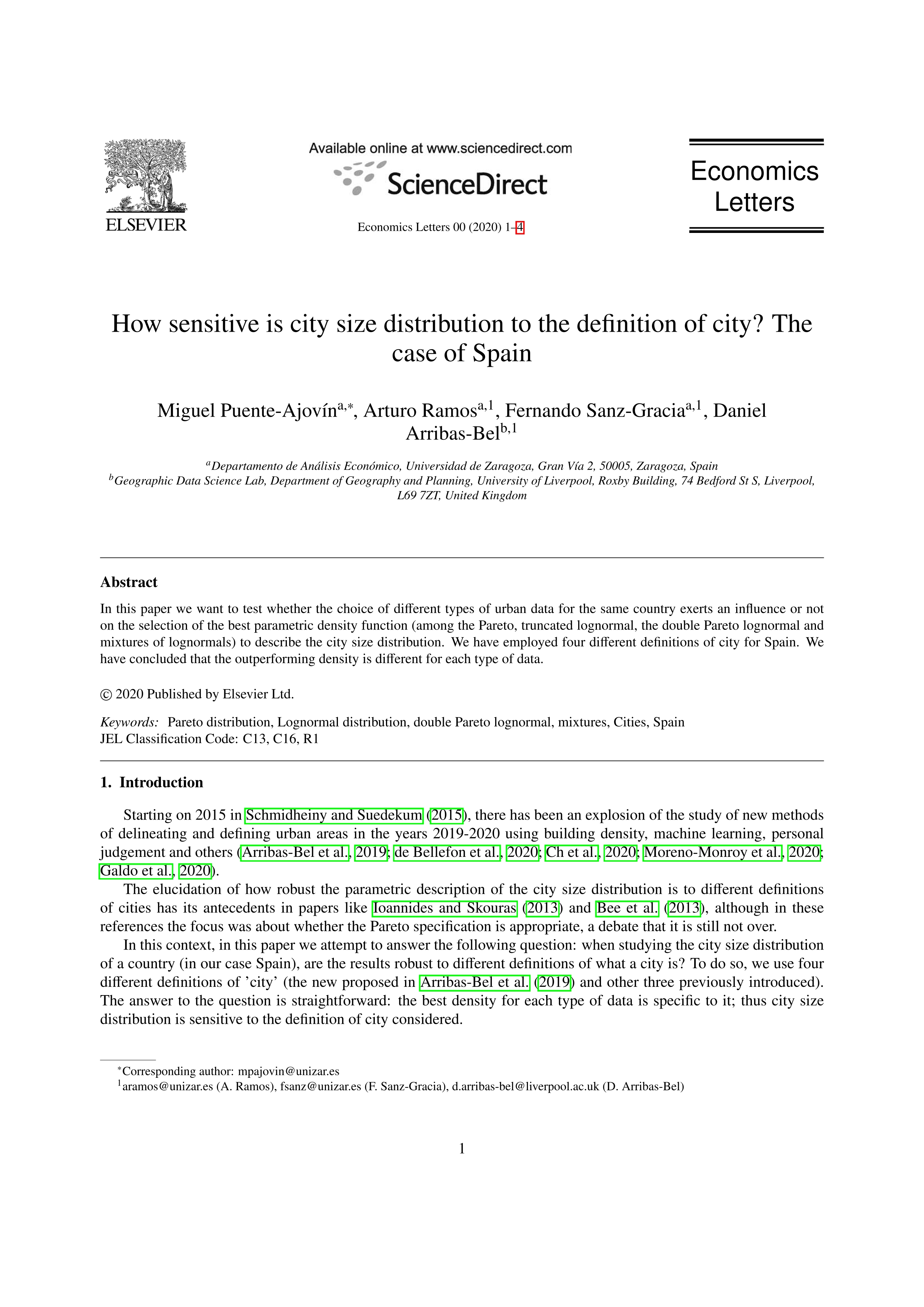 How sensitive is city size distribution to the definition of city? The case of Spain