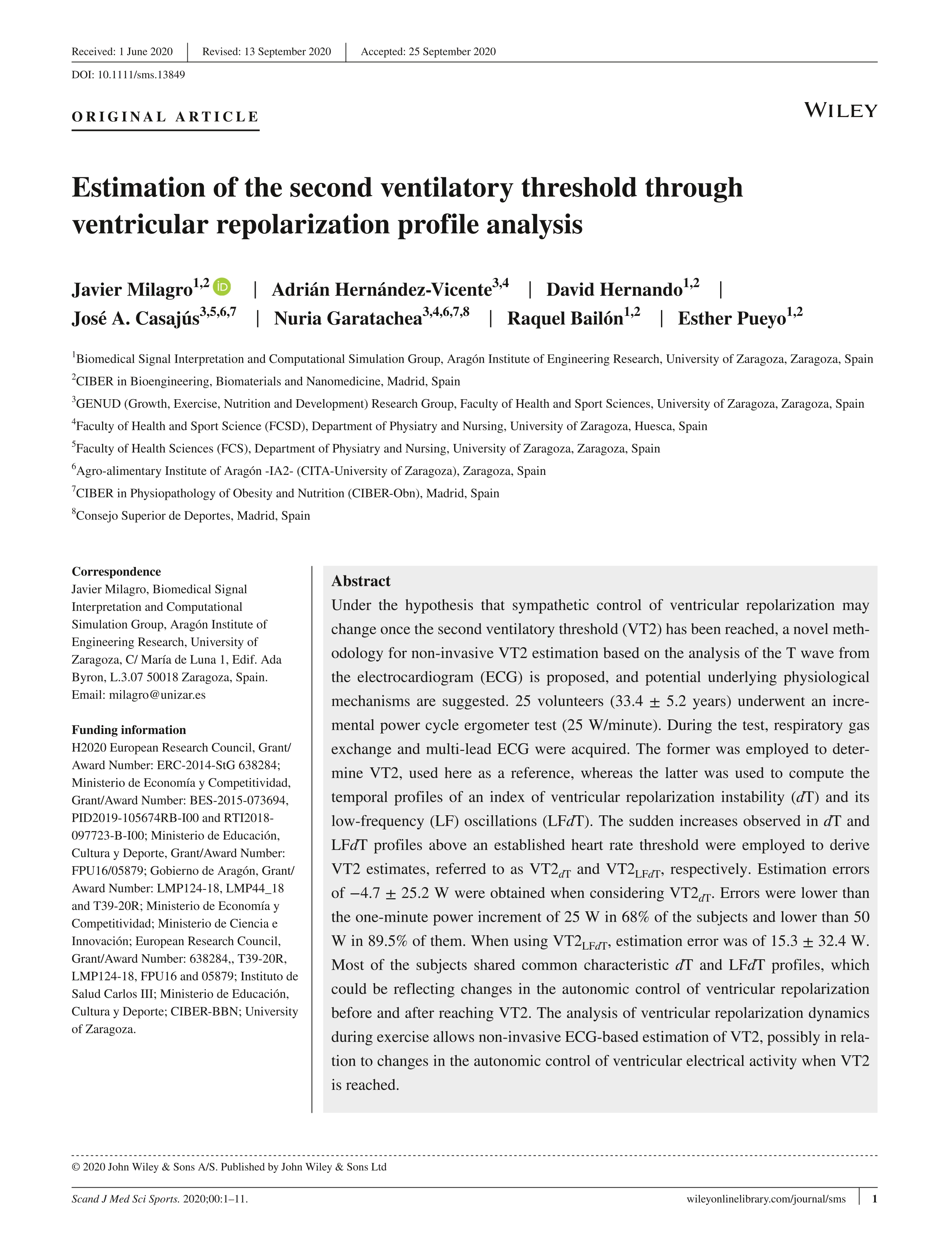 Estimation of the second ventilatory threshold through ventricular repolarization profile analysis