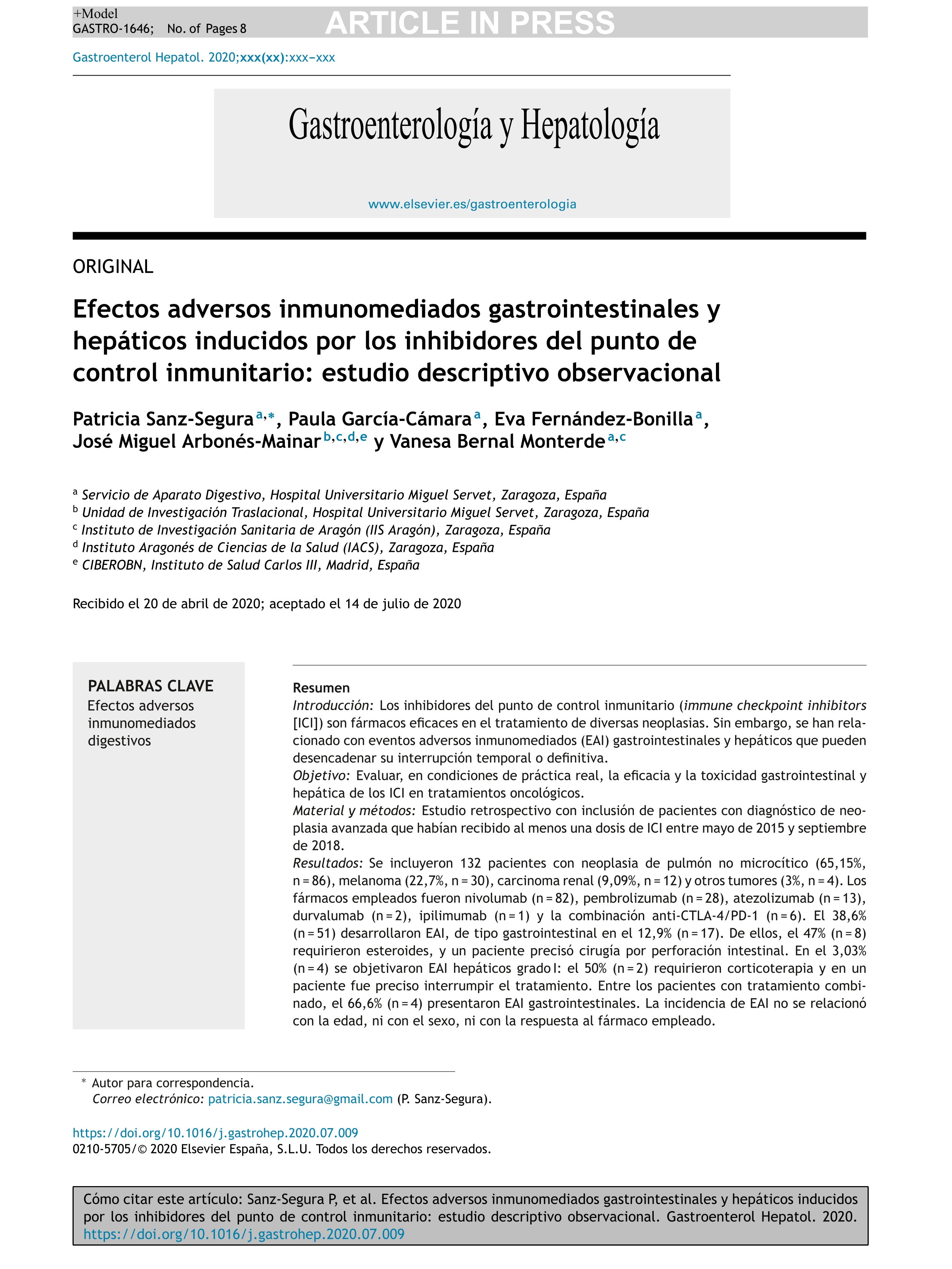 Efectos adversos inmunomediados gastrointestinales y hepáticos inducidos por los inhibidores del punto de control inmunitario: estudio descriptivo observacional