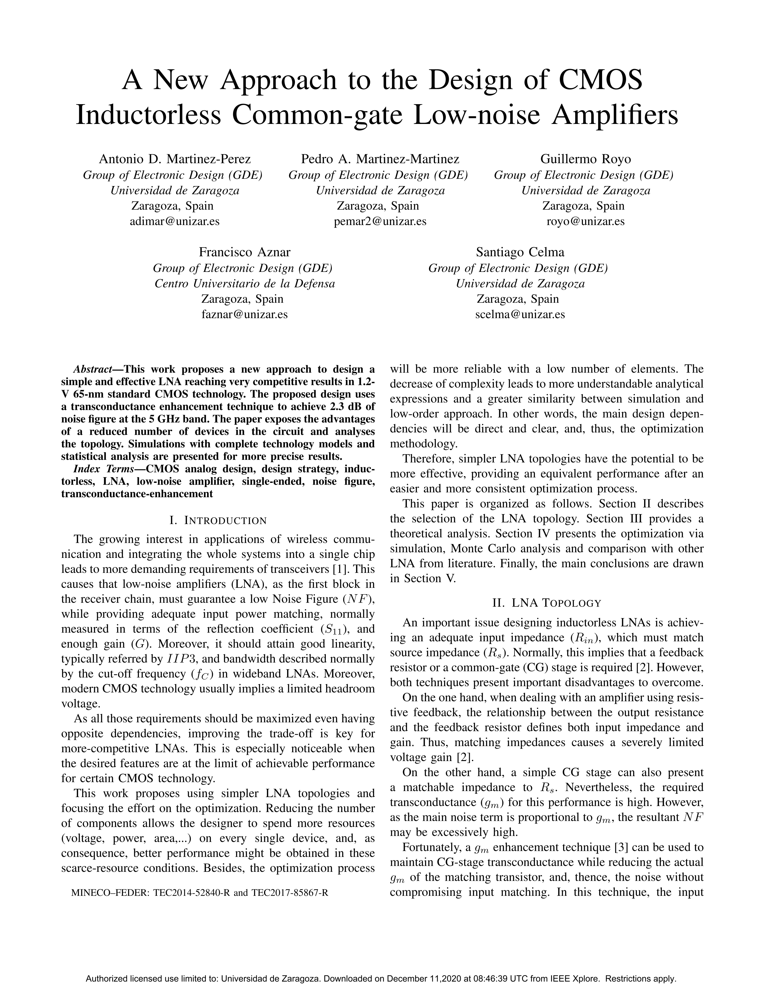 A New Approach to the Design of CMOS Inductorless Common-gate Low-noise Amplifiers