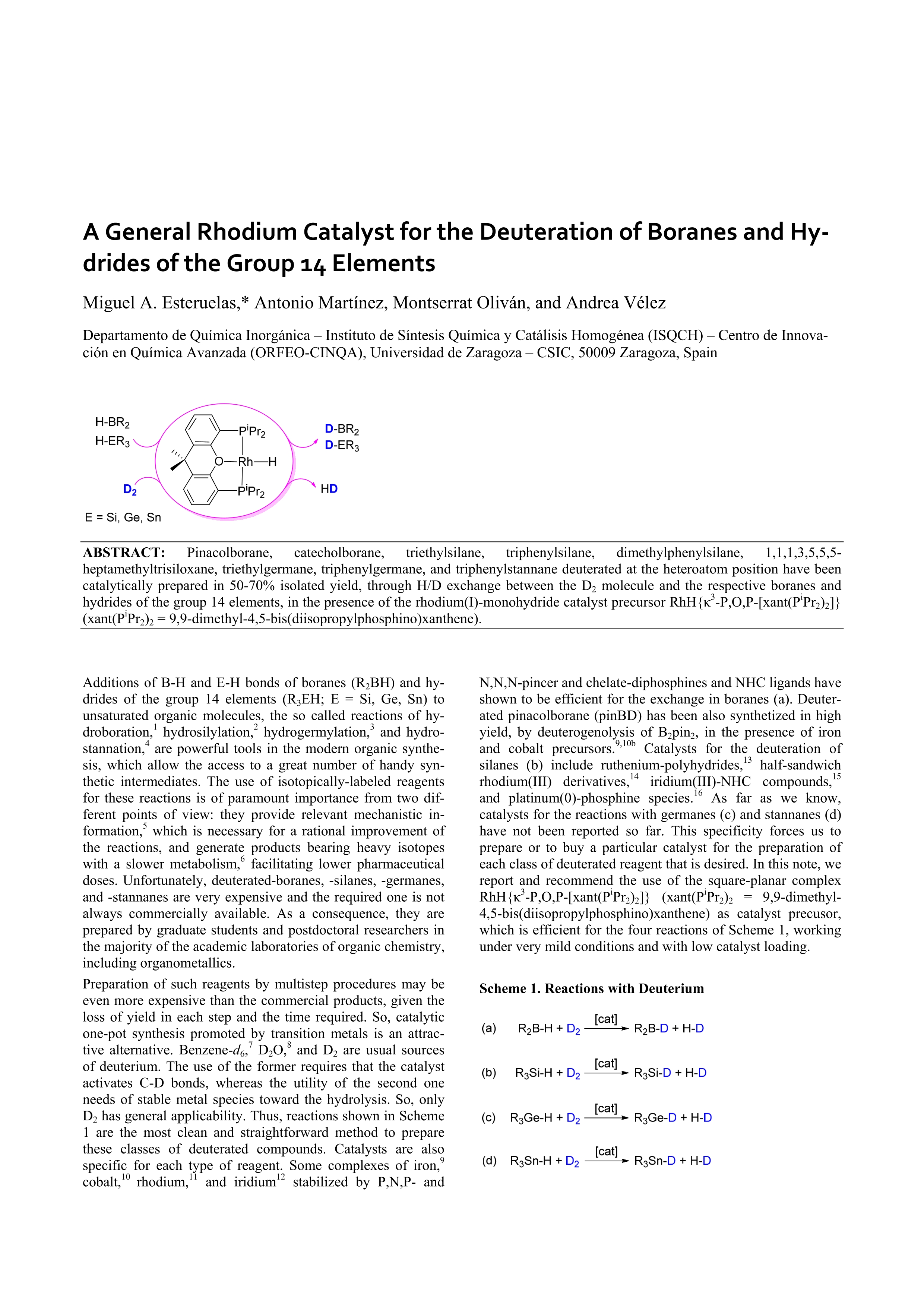 A General Rhodium Catalyst for the Deuteration of Boranes and Hydrides of the Group 14 Elements