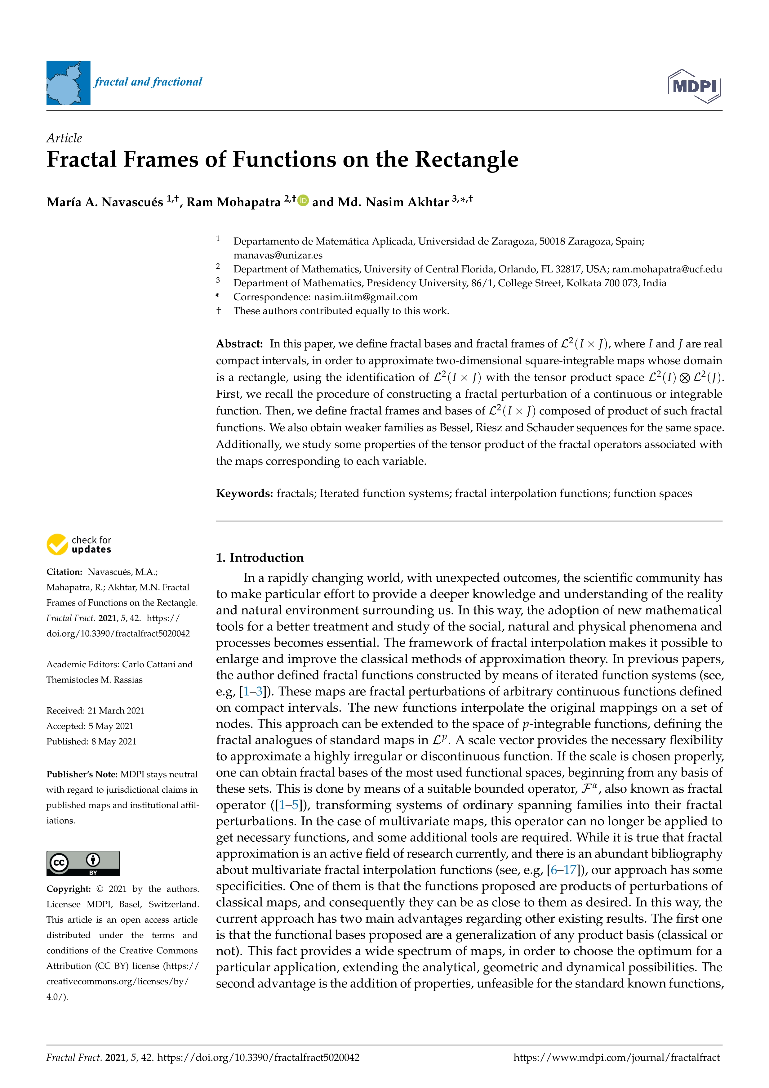 Fractal frames of functions on the rectangle