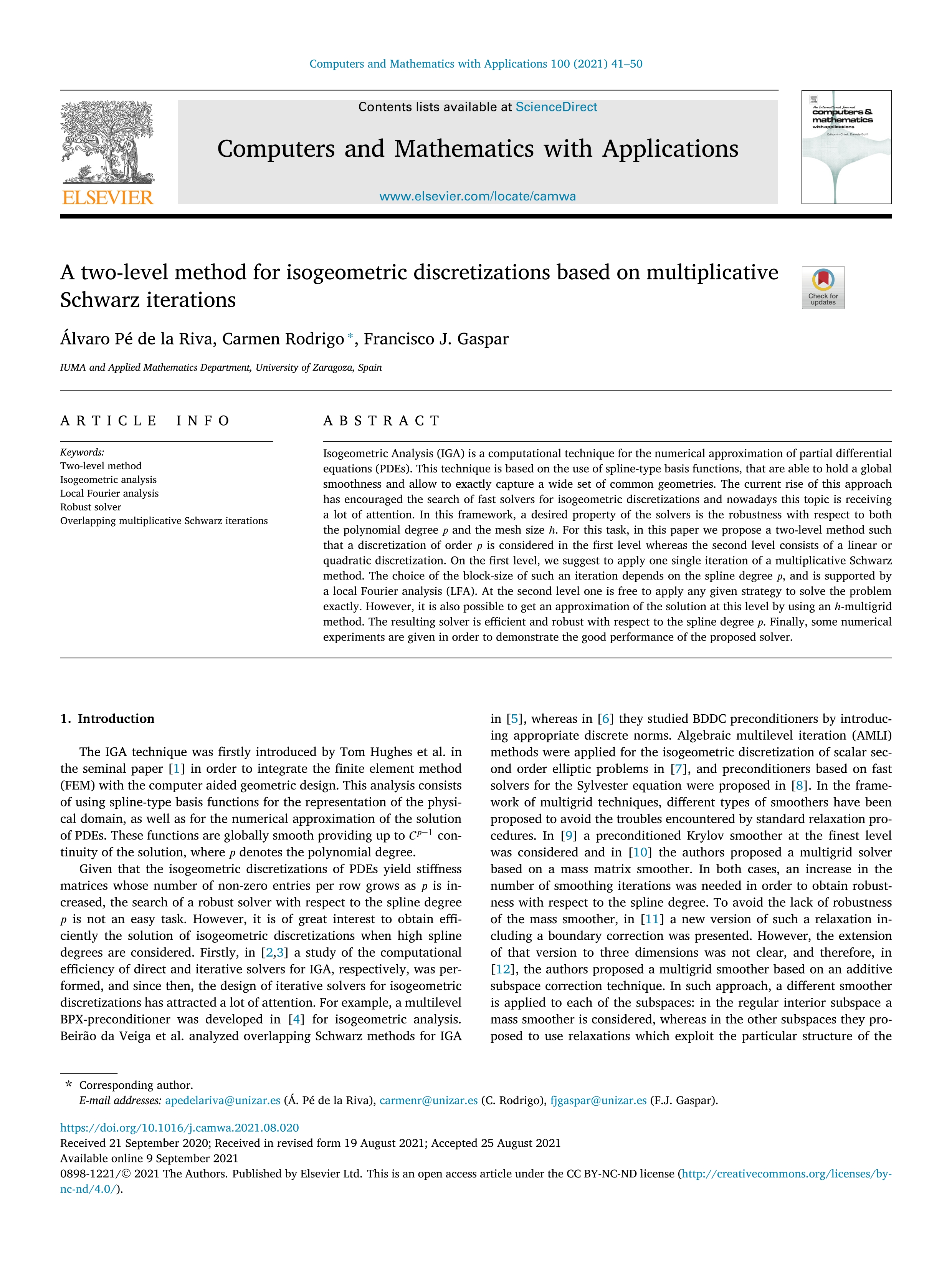 A two-level method for isogeometric discretizations based on multiplicative Schwarz iterations