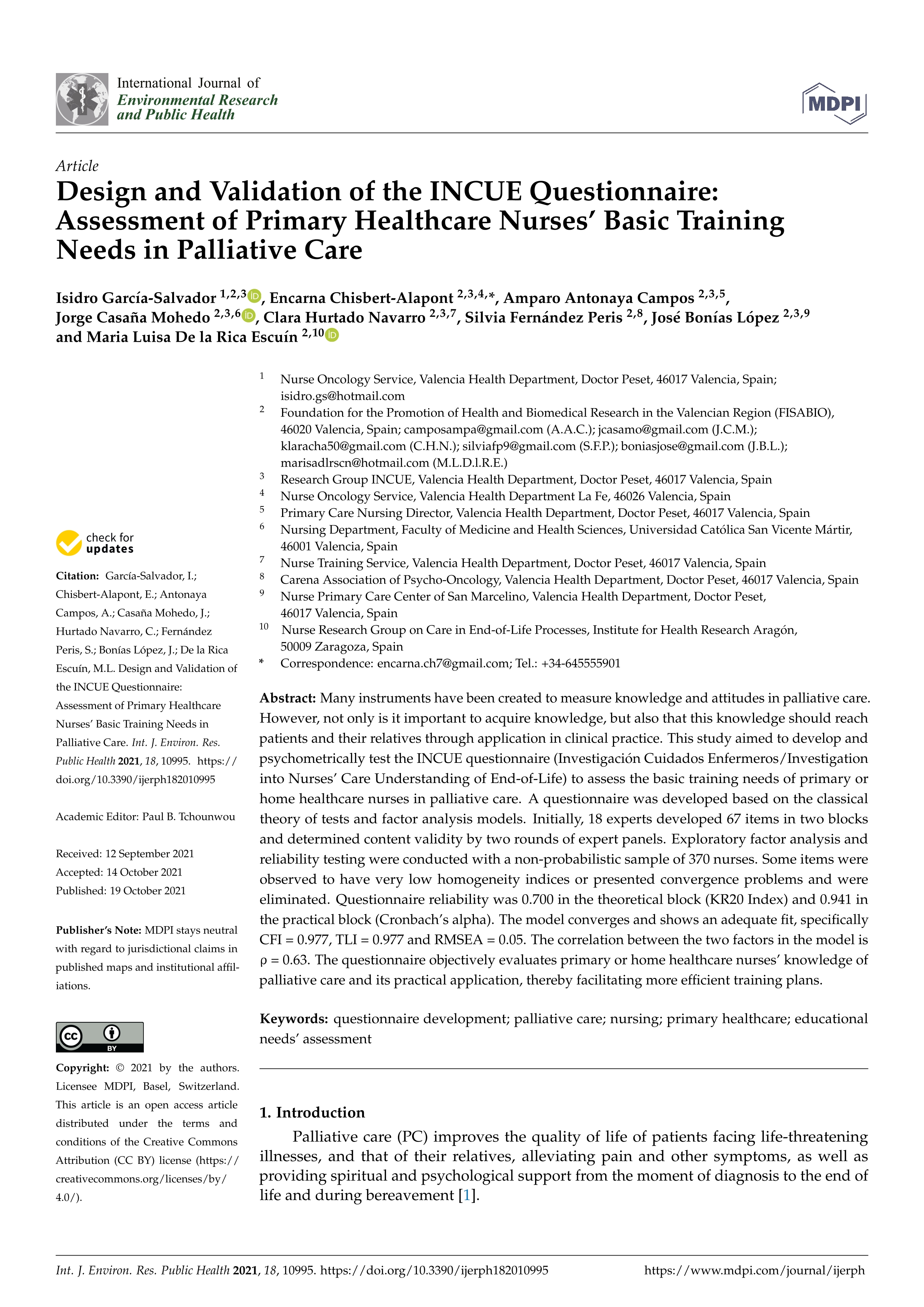 Design and validation of the INCUE questionnaire: assessment of primary healthcare nurses’ basic training needs in palliative care