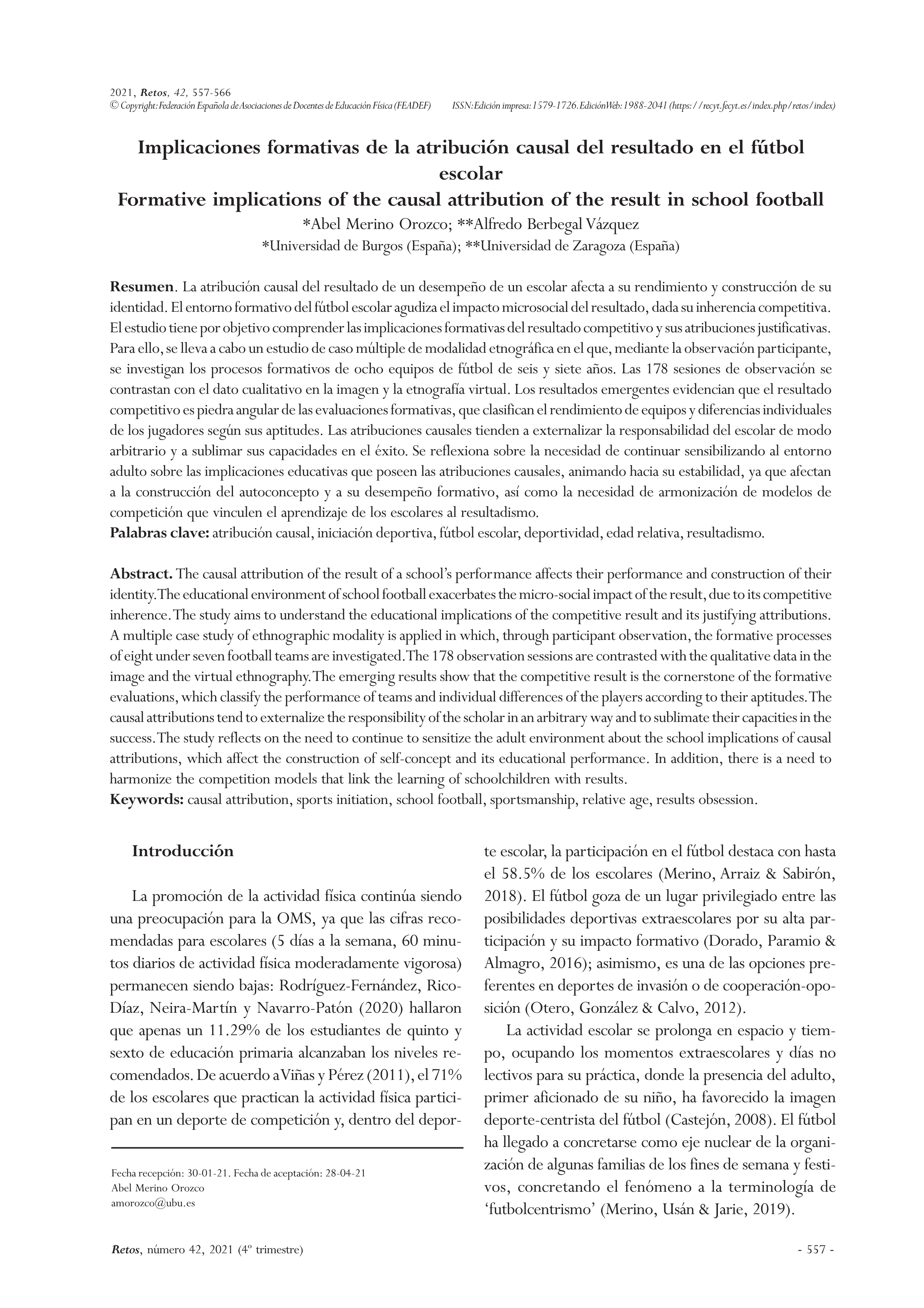 Implicaciones formativas de la atribución causal del resultado en el fútbol escolar