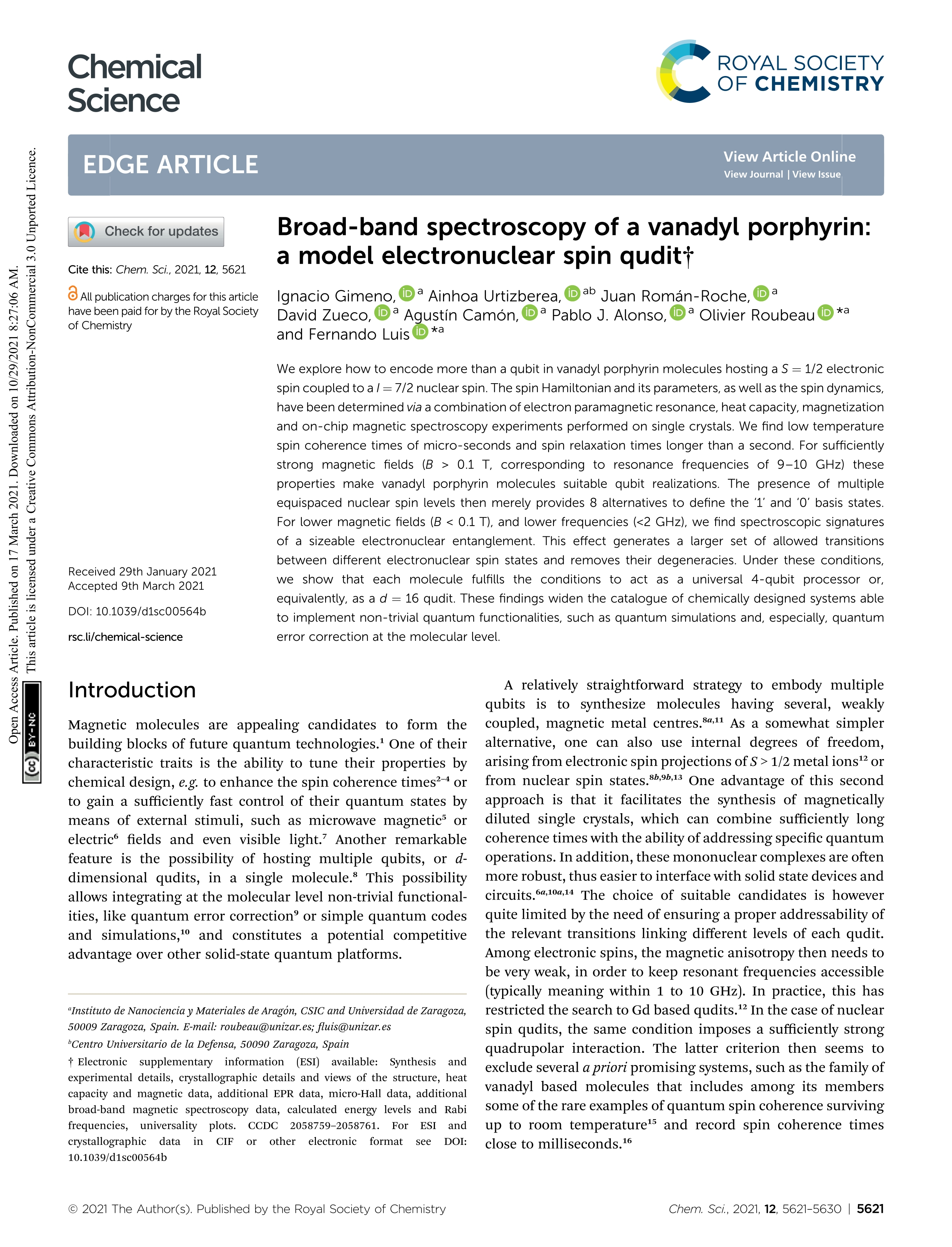 Broad-band spectroscopy of a vanadyl porphyrin: a model electronuclear spin qudit