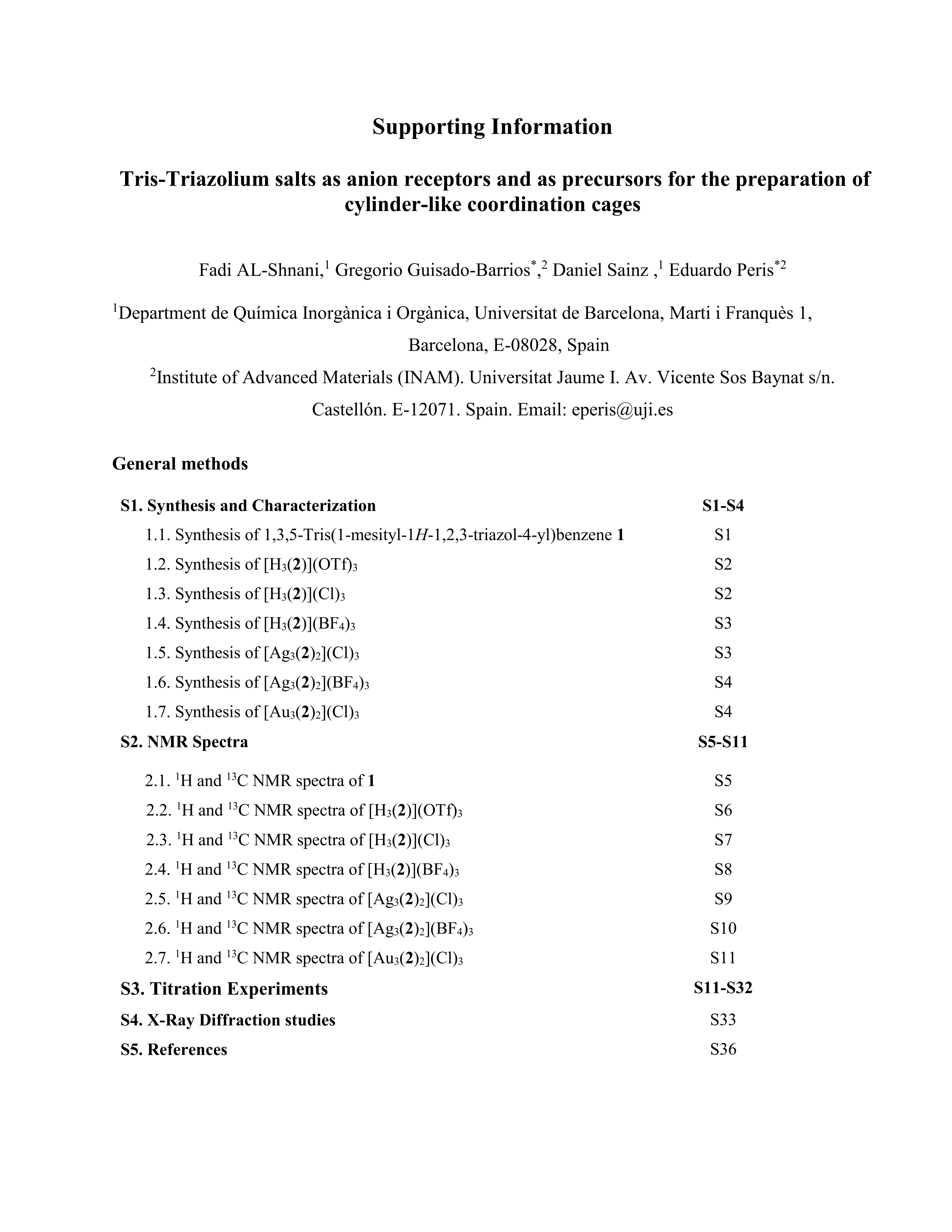 Tris-Triazolium salts as anion receptors and as precursors for the preparation of cylinder-like coordination cages