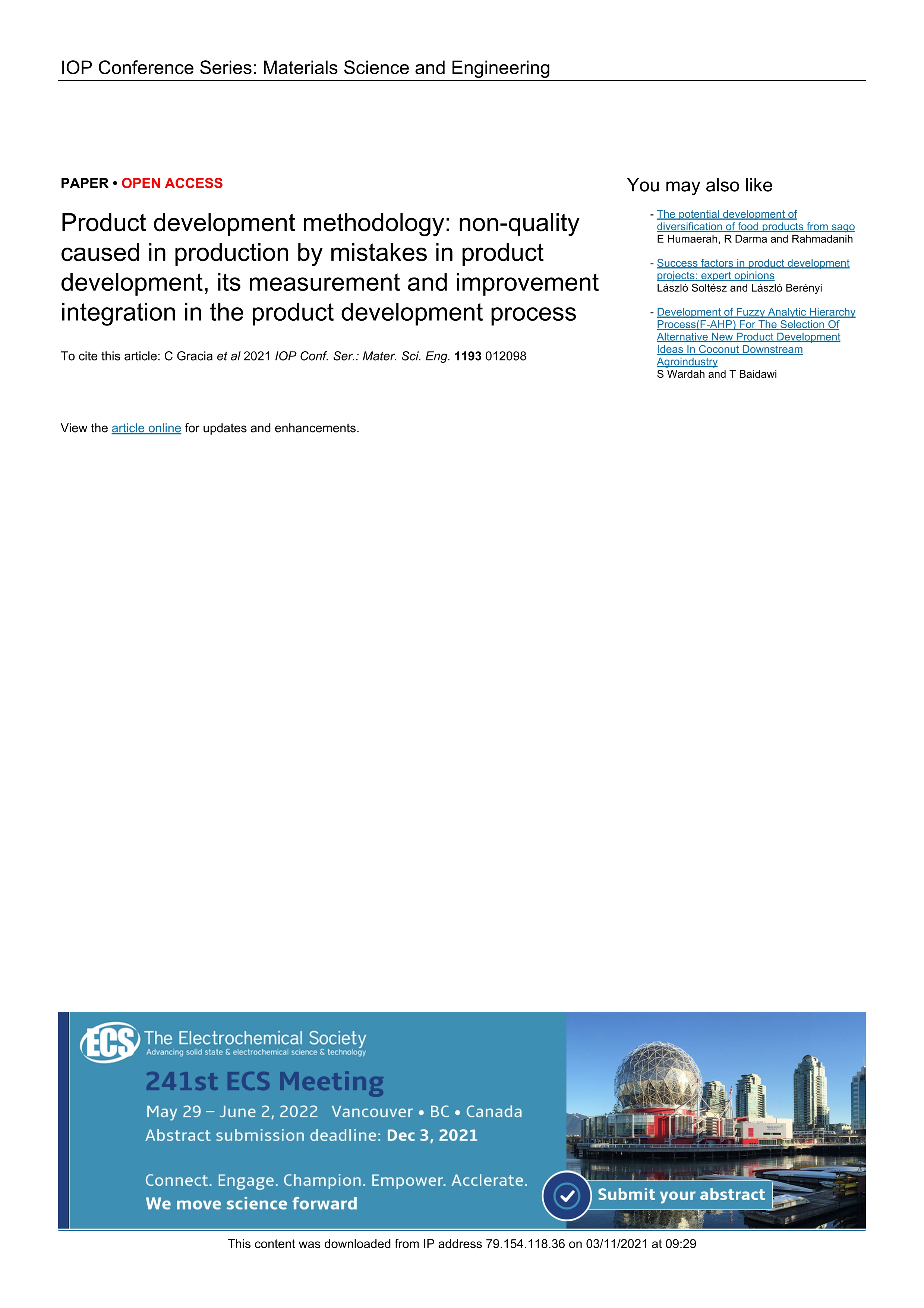 Product development methodology: non-quality caused in production by mistakes in product development, its measurement and improvement integration in the product development process