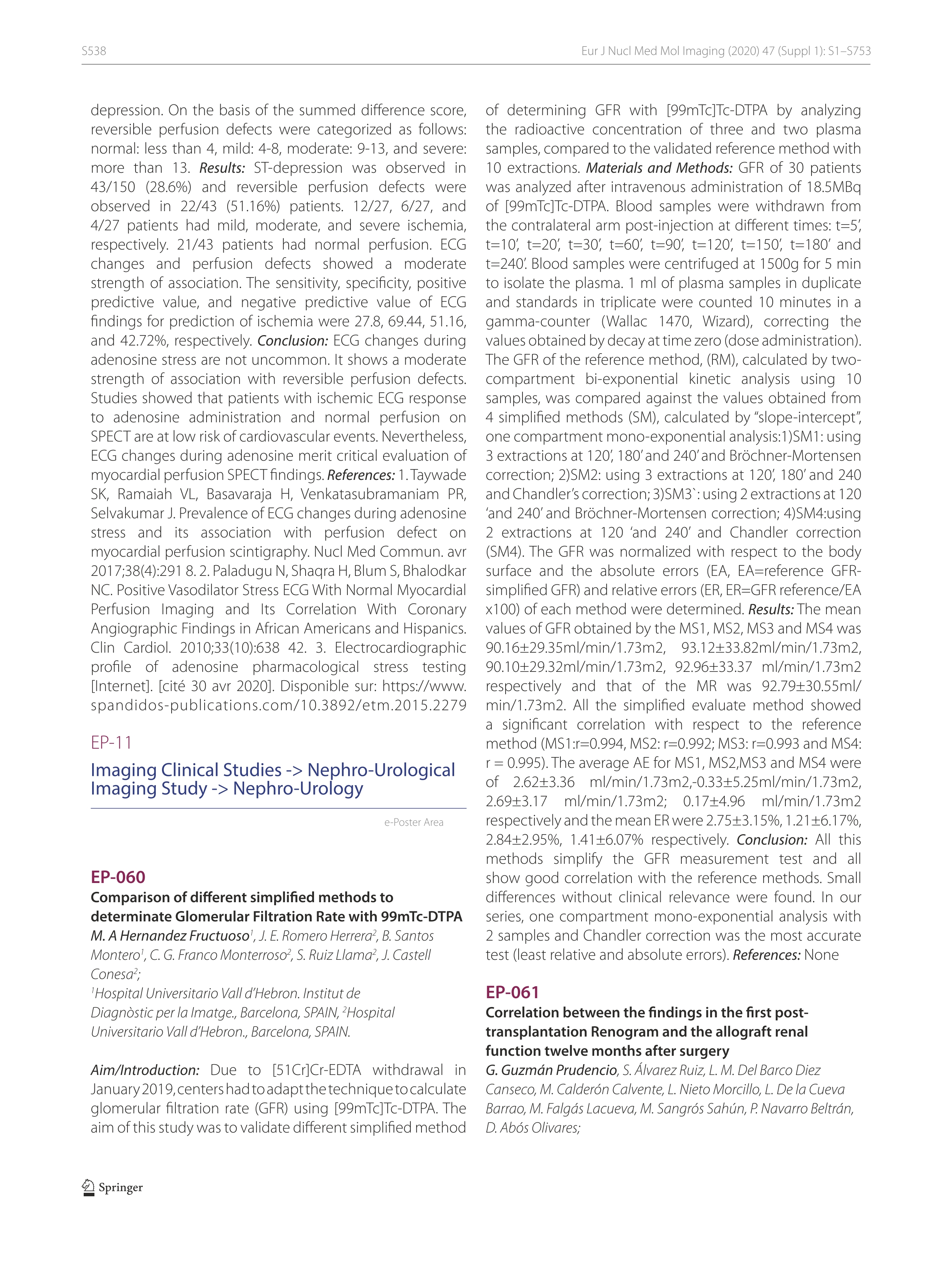 Correlation between the findings in the first post-transplantation Renogram and the allograft renal function twelve months after surgery