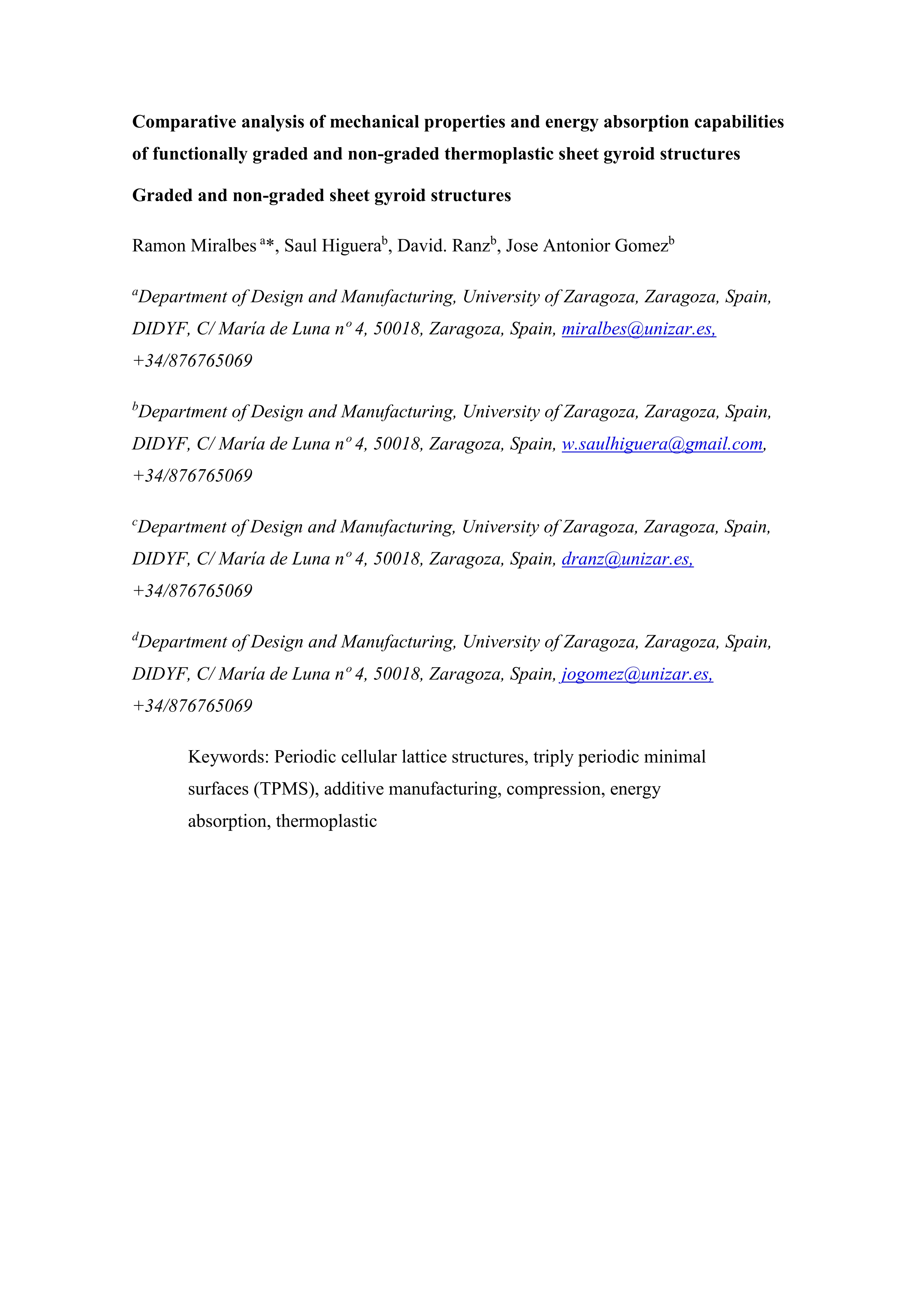 Comparative analysis of mechanical properties and energy absorption capabilities of functionally graded and non-graded thermoplastic sheet gyroid structures