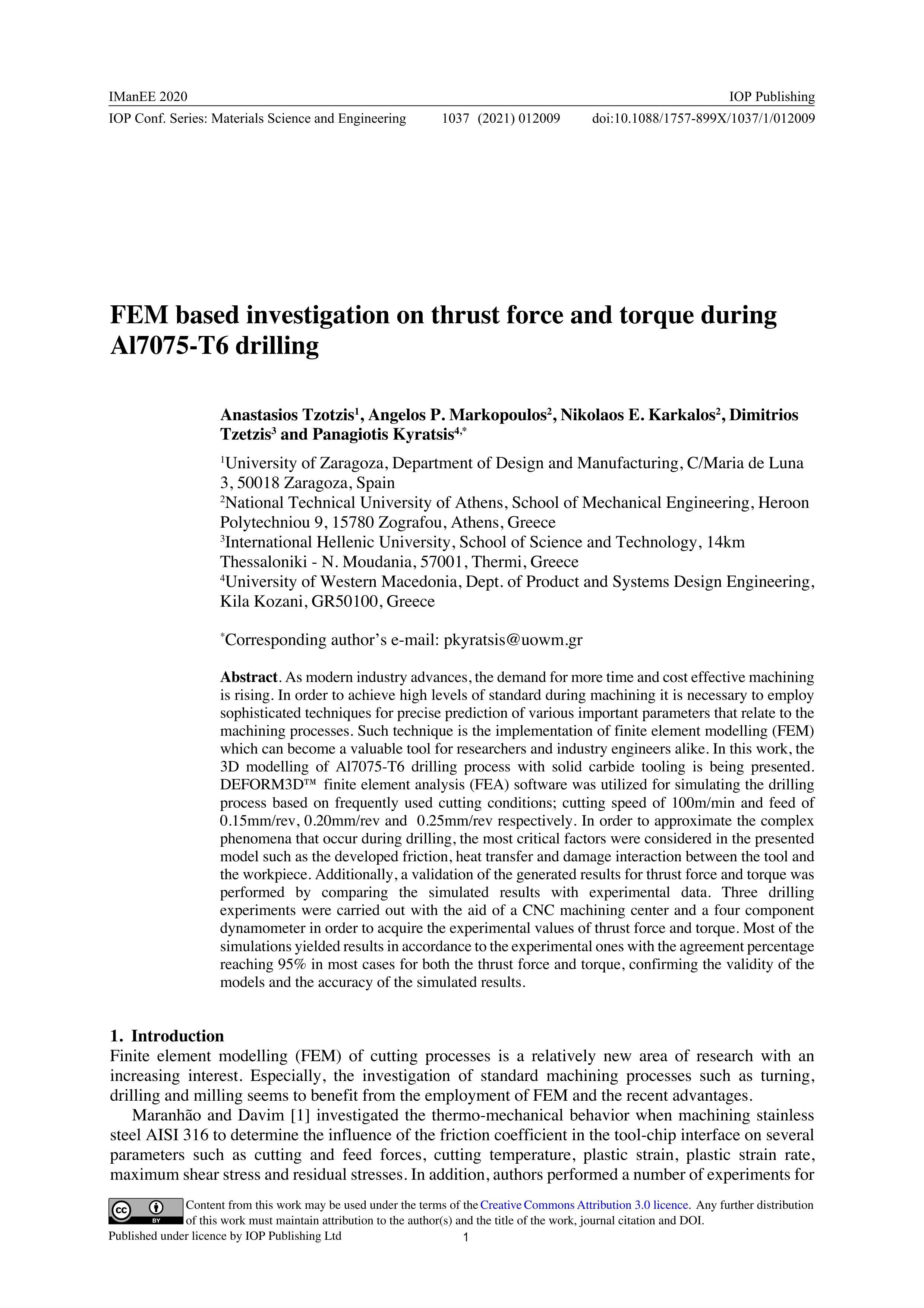 FEM based investigation on thrust force and torque during Al7075-T6 drilling