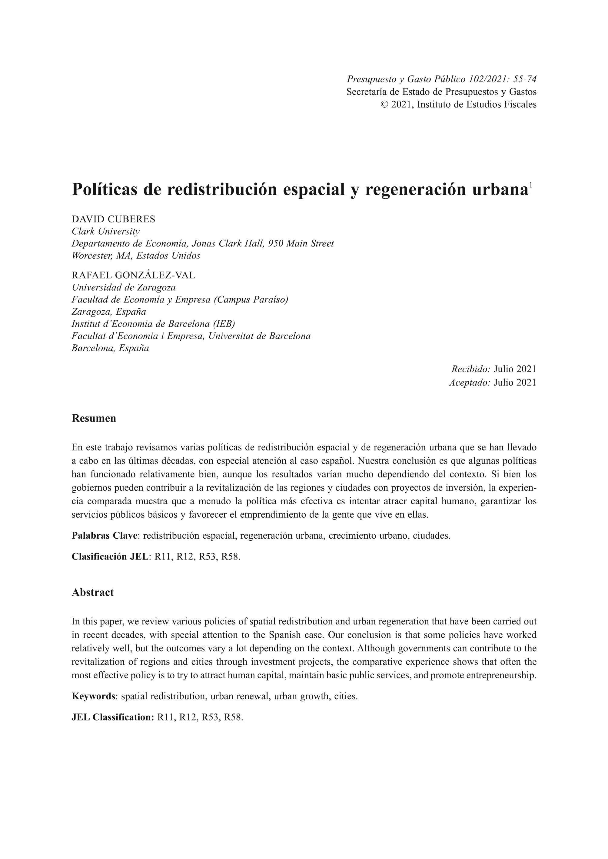 Políticas de redistribución espacial y regeneración urbana