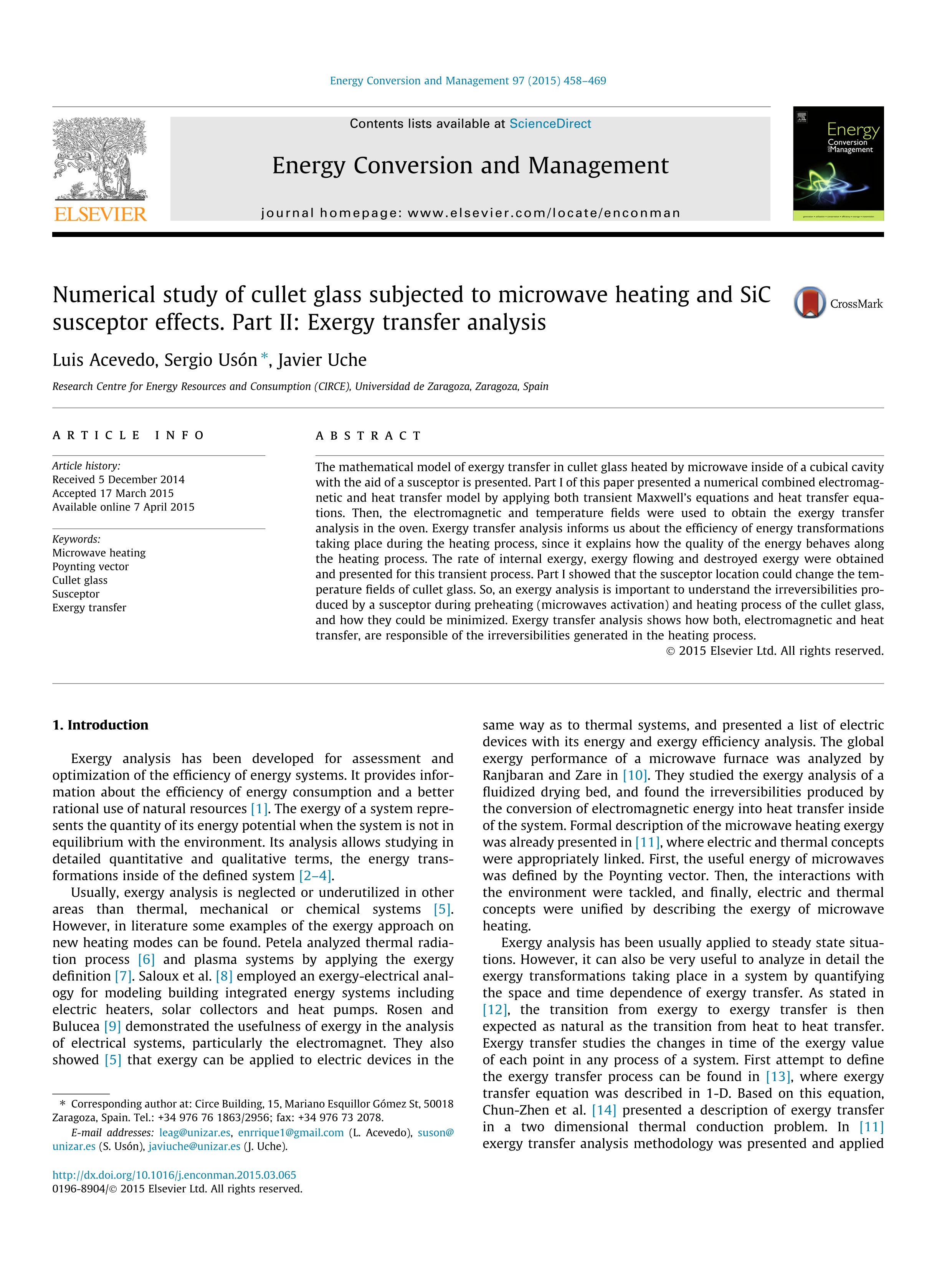 Numerical study of cullet glass subjected to microwave heating and SiC susceptor effects. Part II: Exergy transfer analysis