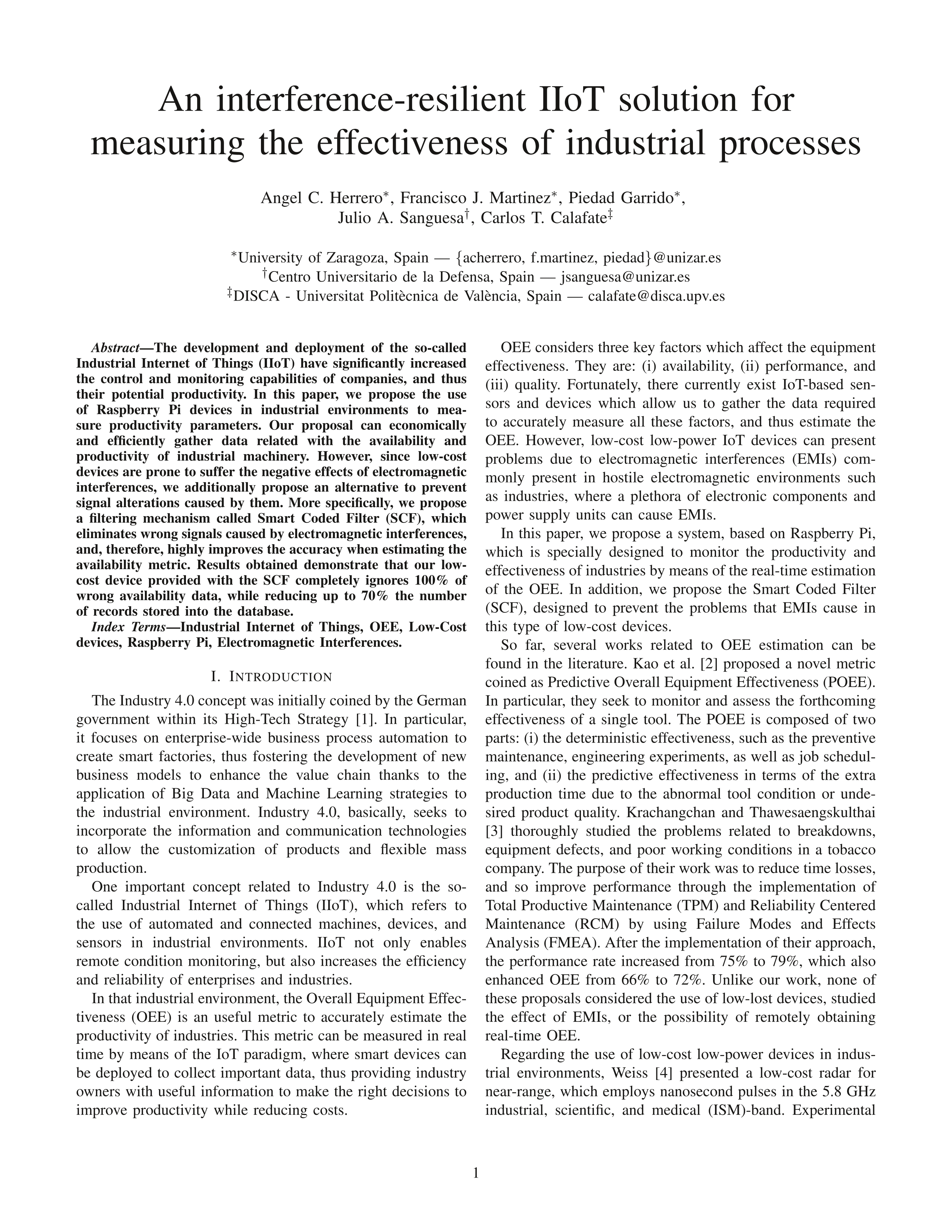 An interference-resilient IIoT solution for measuring the effectiveness of industrial processes