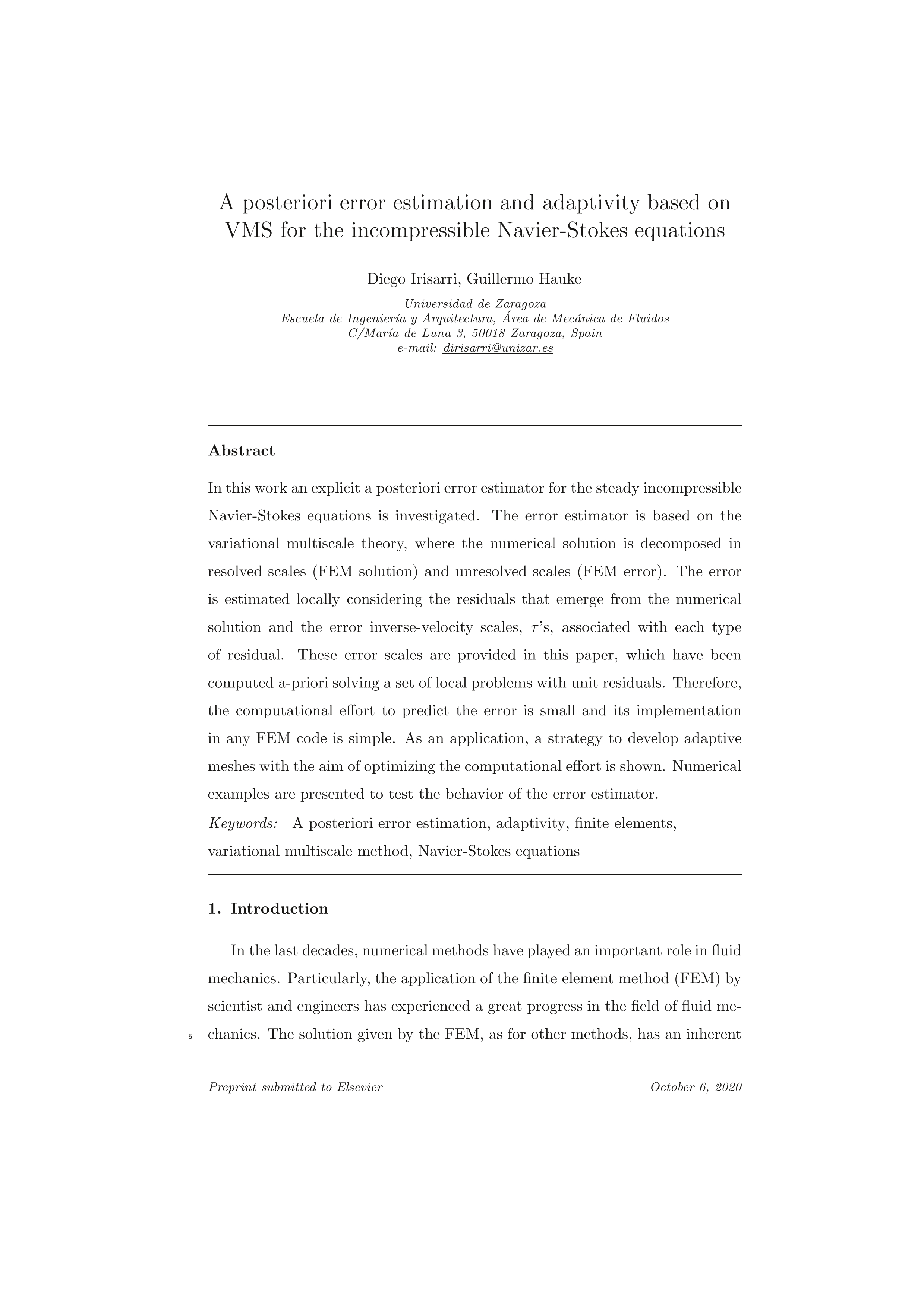 A posteriori error estimation and adaptivity based on VMS for the incompressible Navier–Stokes equations