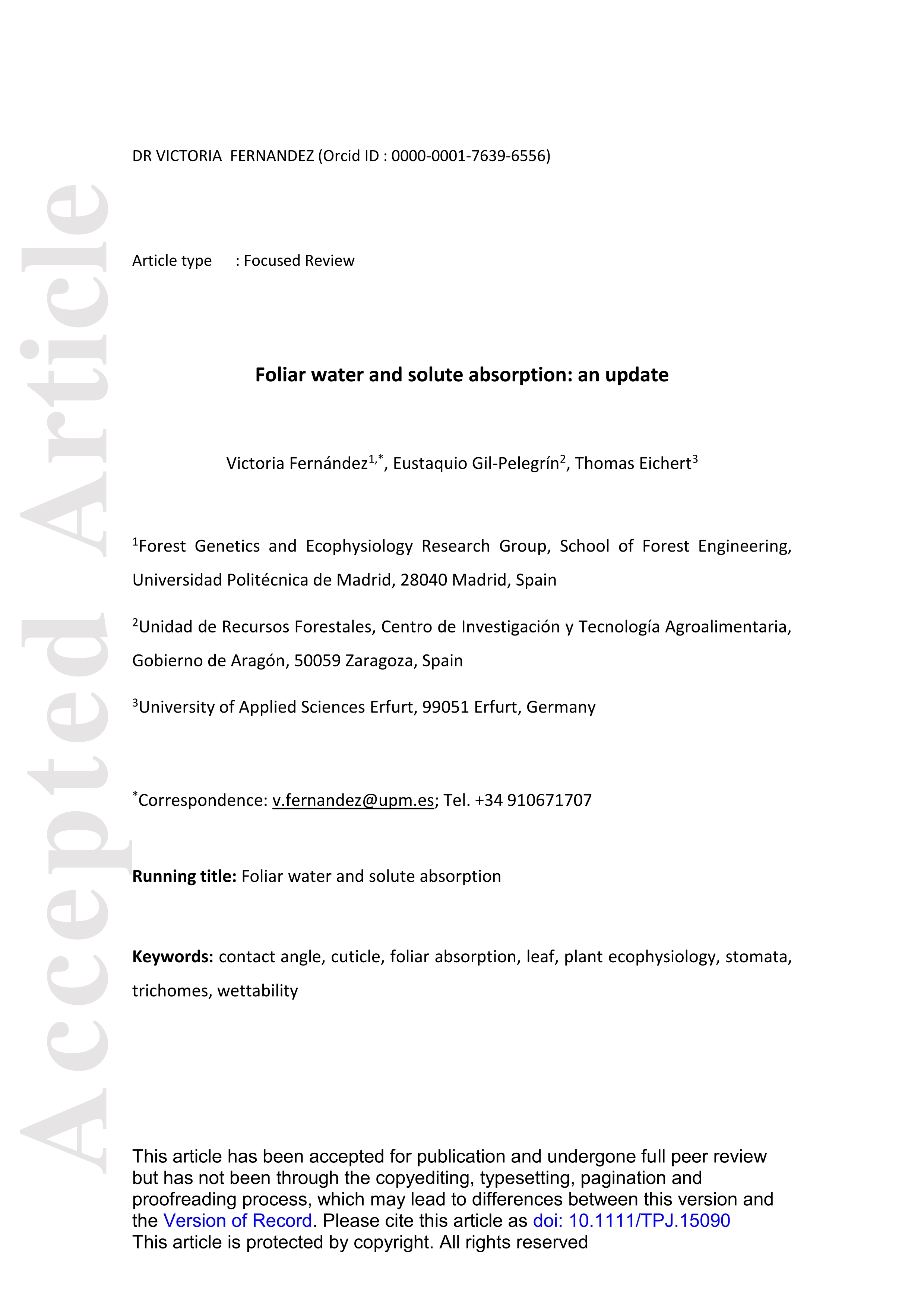 Foliar water and solute absorption: an update