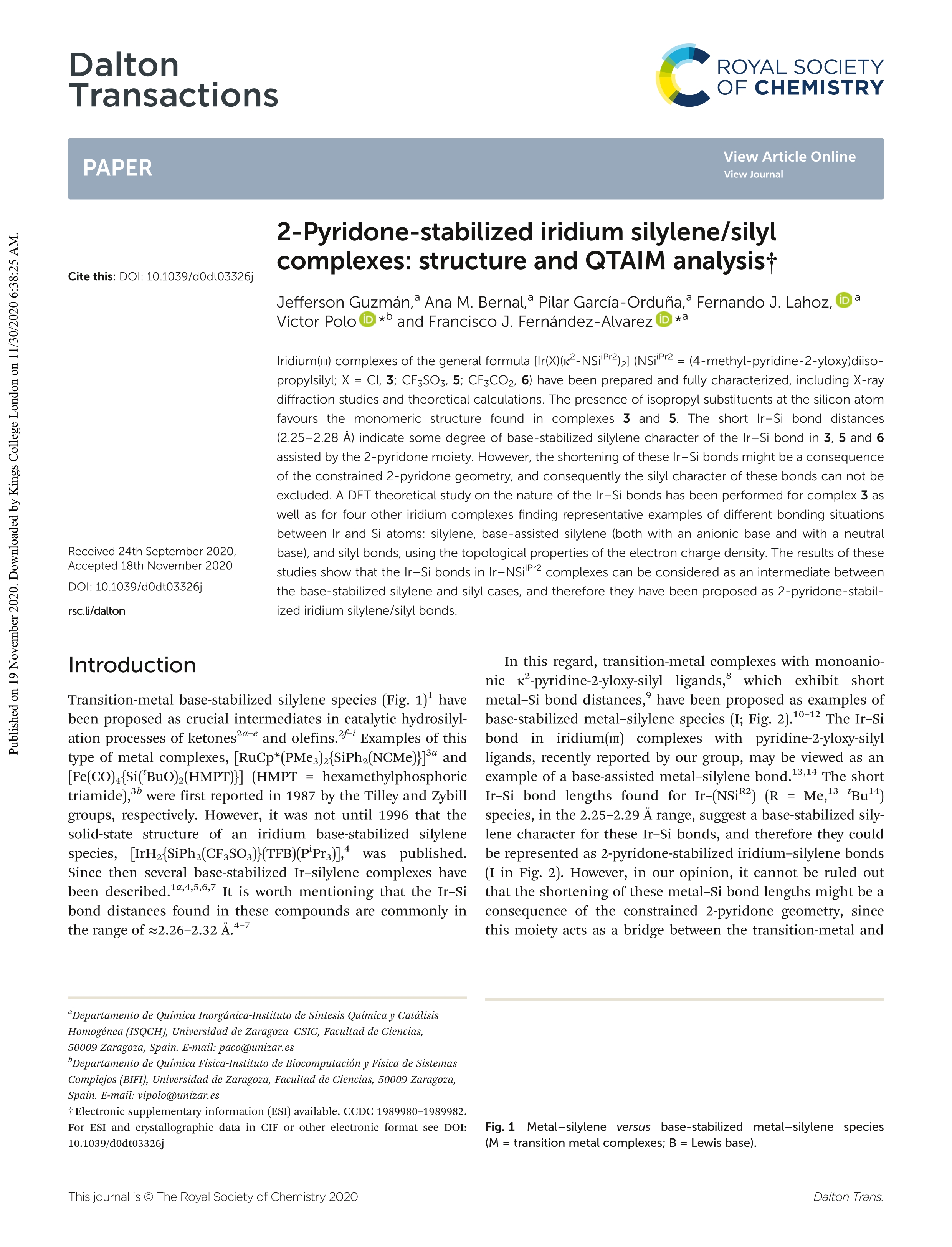 2-Pyridone-stabilized iridium silylene/silyl complexes: Structure and QTAIM analysis