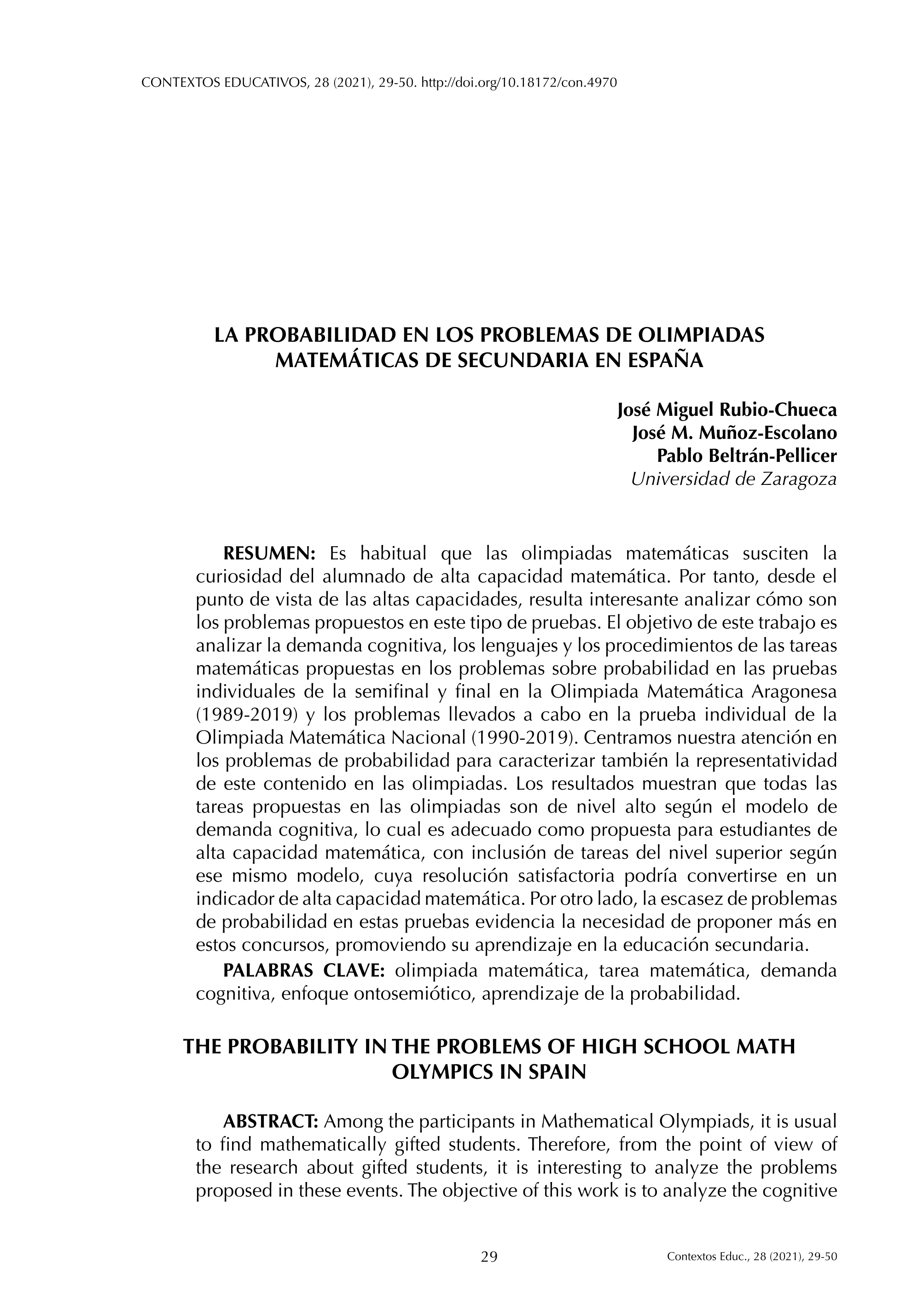 La probabilidad en los problemas de olimpiadas matemáticas de Secundaria en España