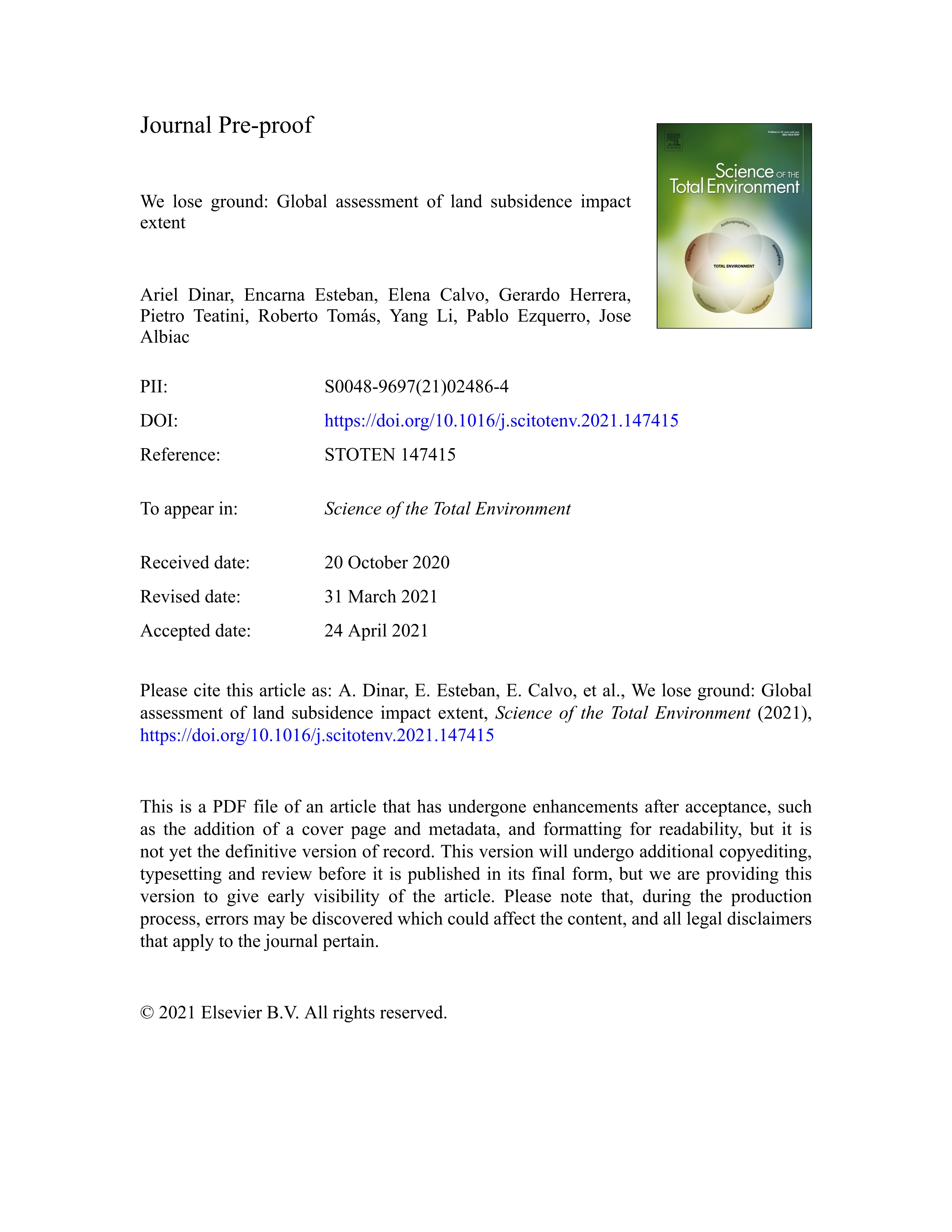 We lose ground: Global assessment of land subsidence impact extent