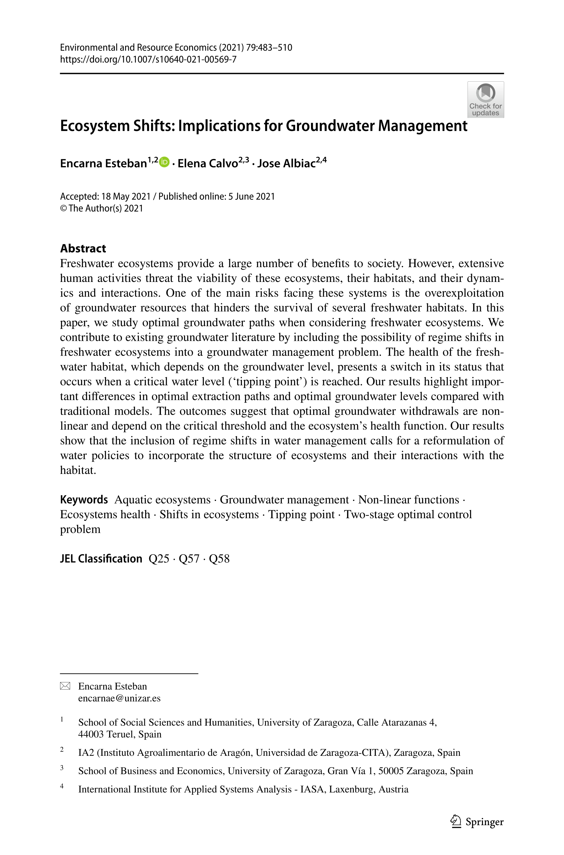 Ecosystem shifts: implications for groundwater management