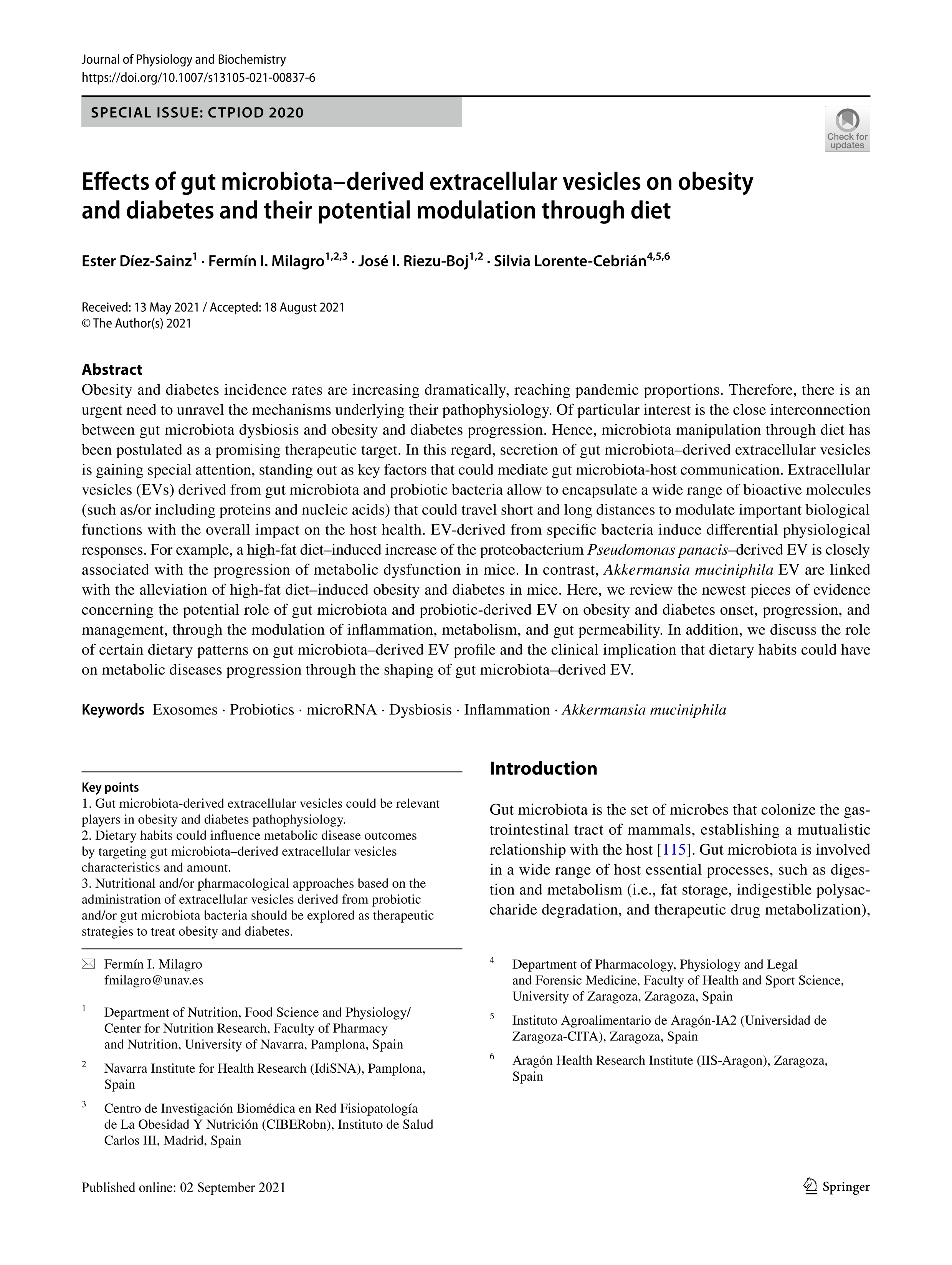 Effects of gut microbiota–derived extracellular vesicles on obesity and diabetes and their potential modulation through diet